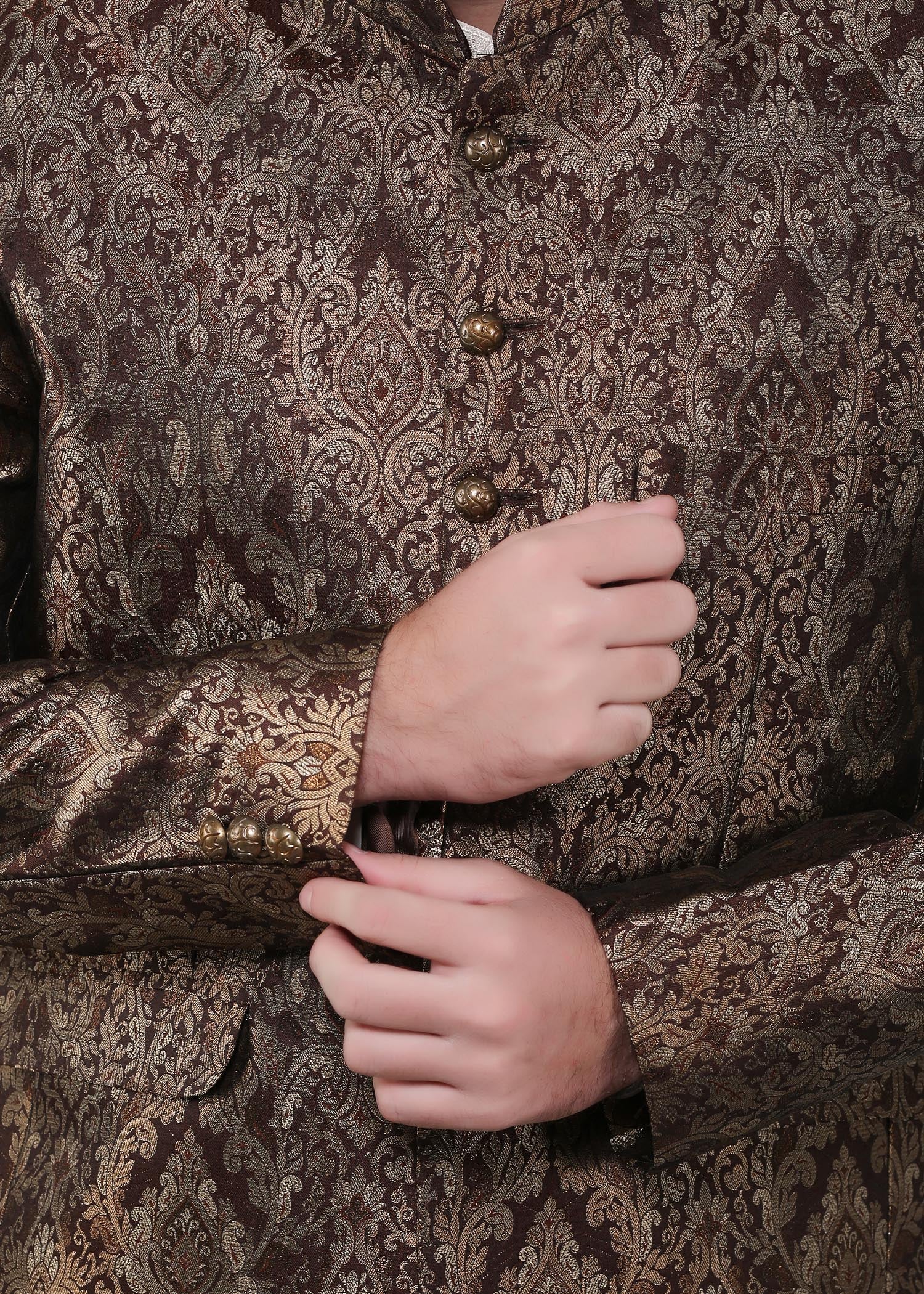 banarsi silk Prince Coat in Brown