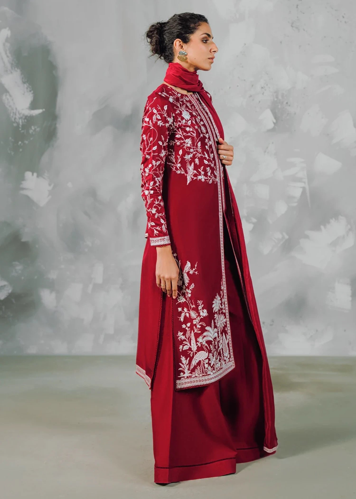korean raw silk Kurta Set in Cherry red