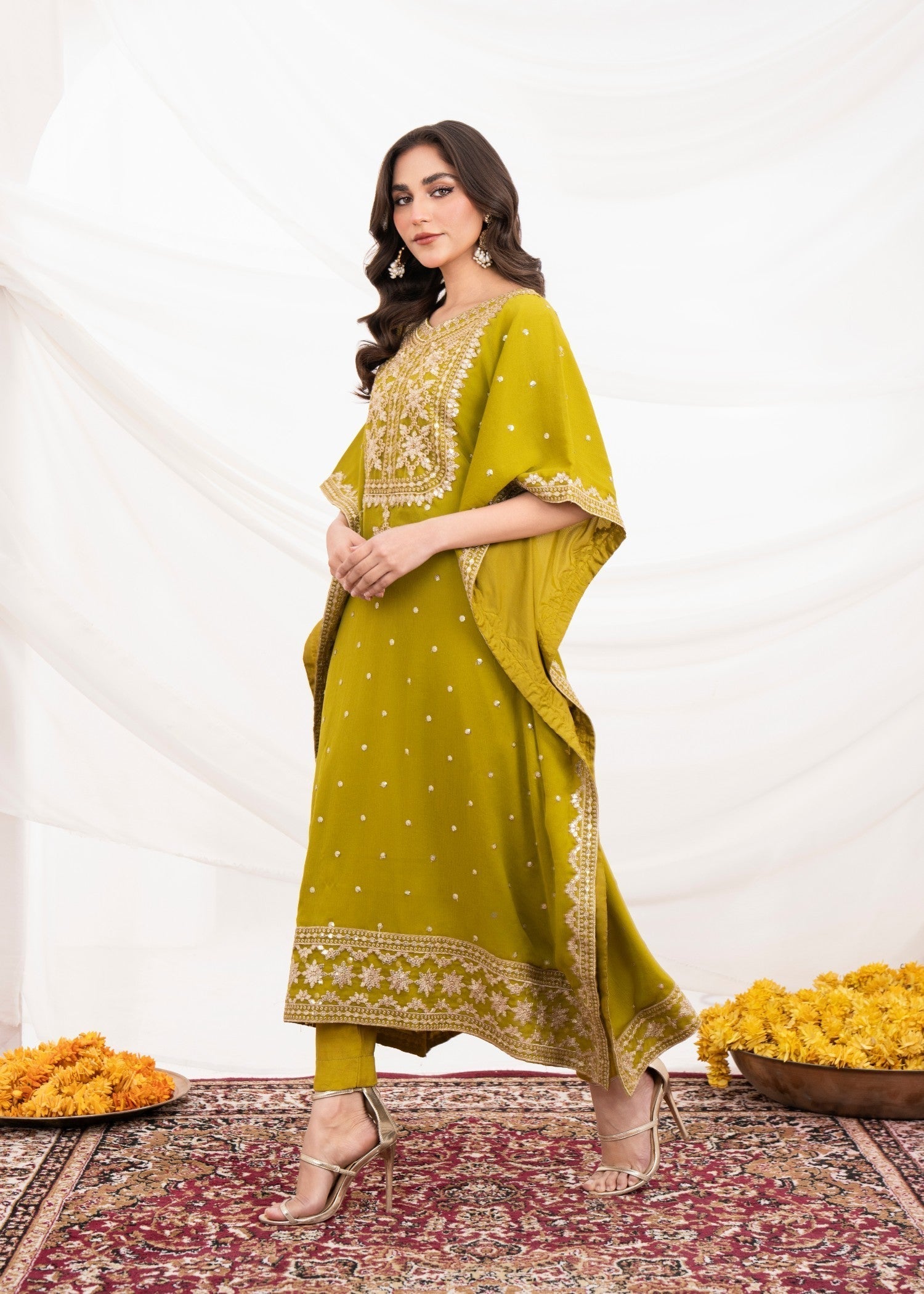 chiffon Kaftan in Olive green