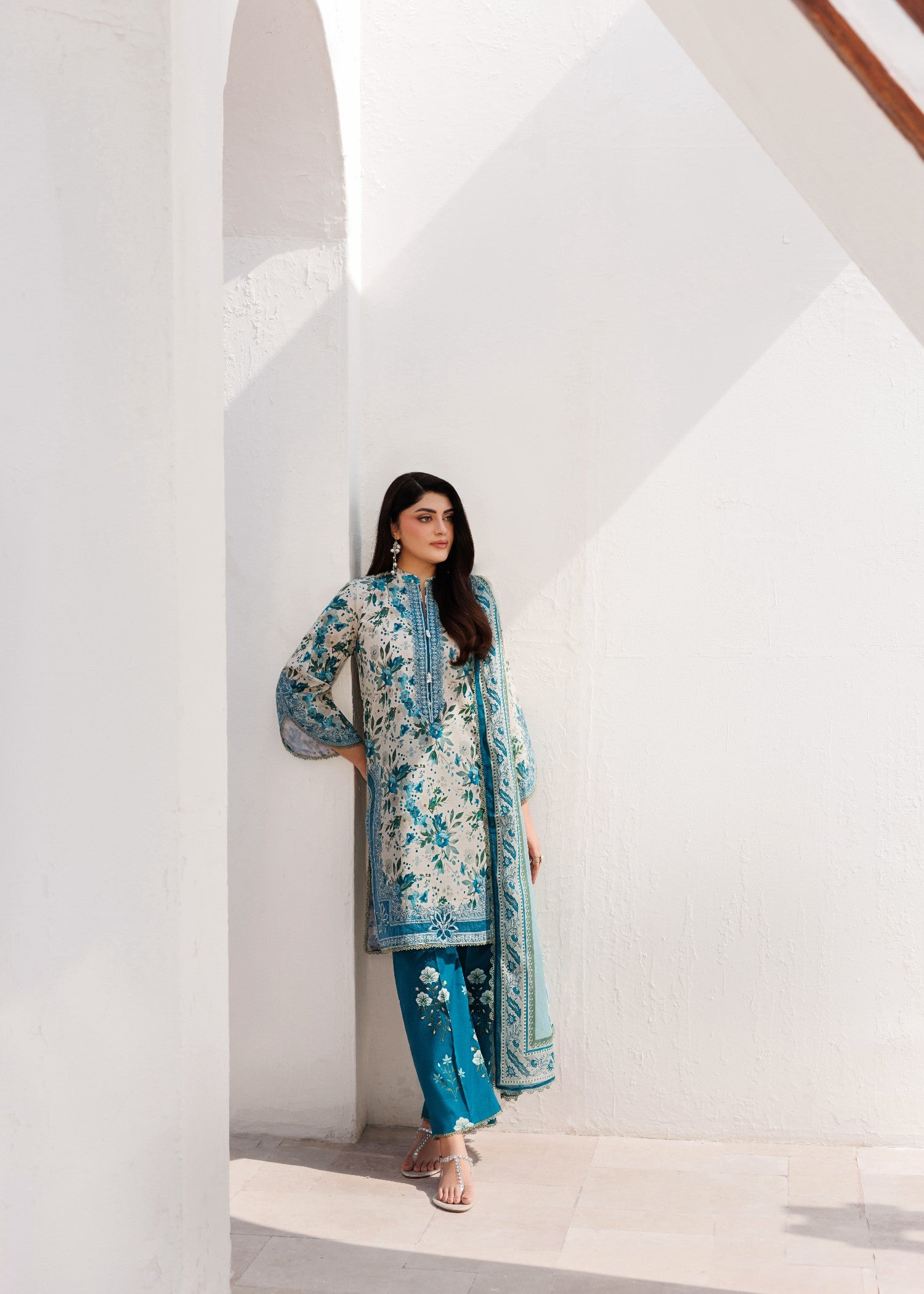 lawn Kurta Set in Aegean blue