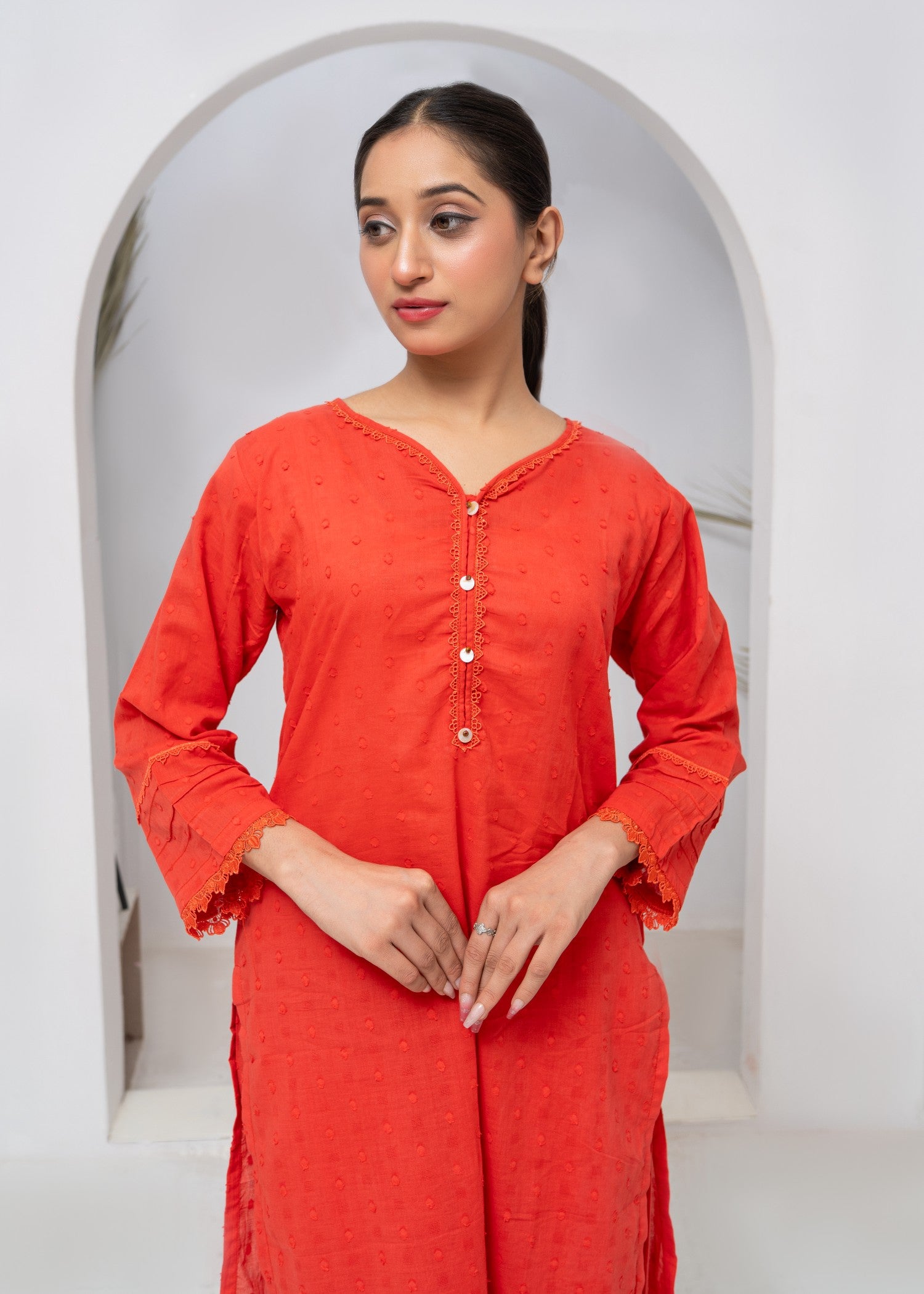 cotton Kurta Set in Cherry red
