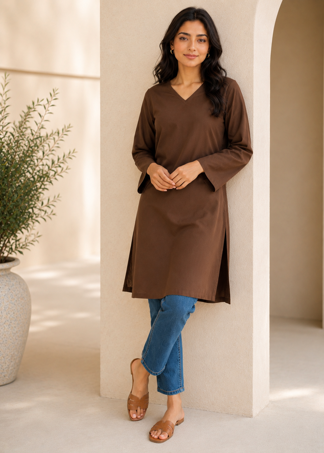 linen Kurti in Peanut