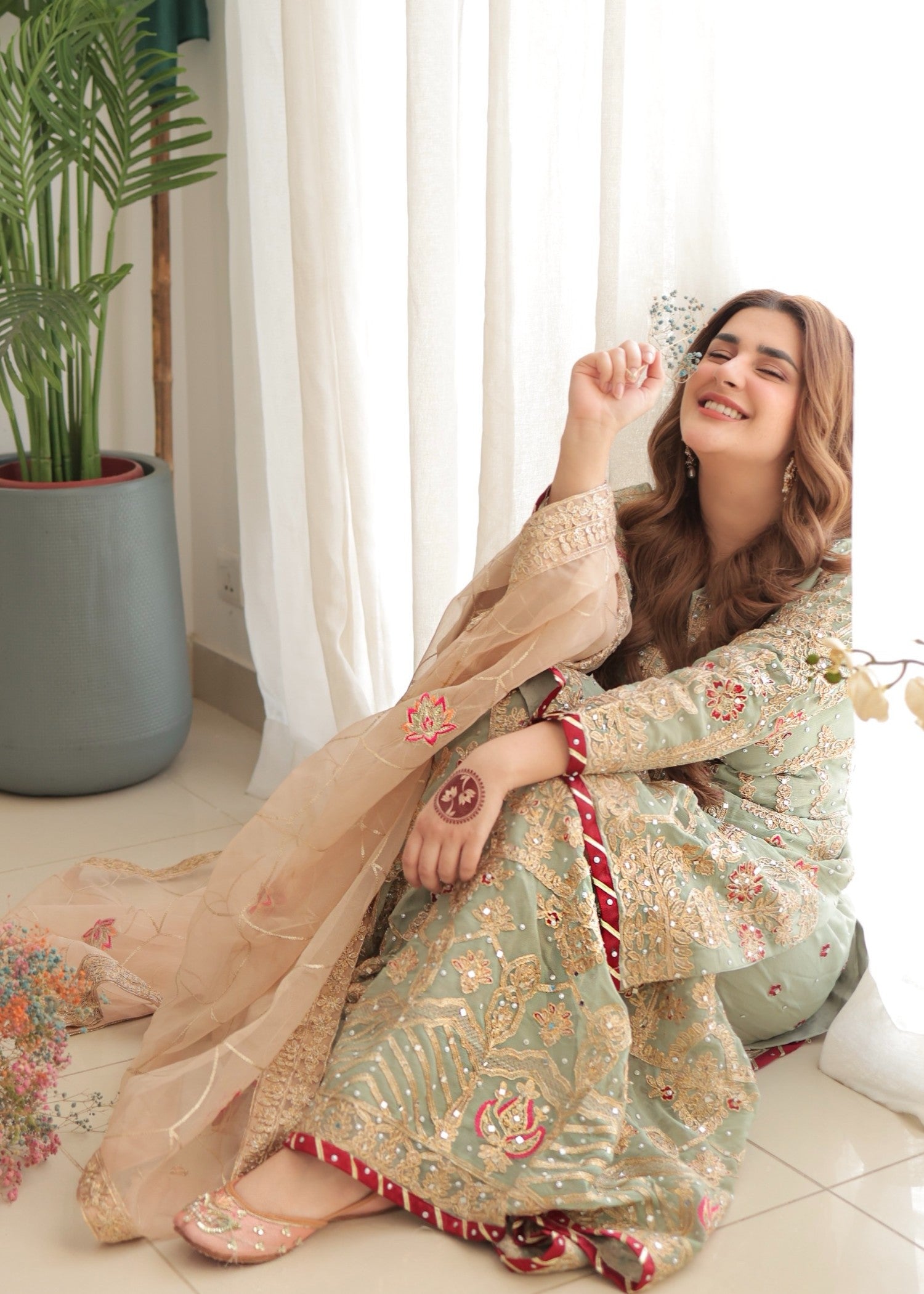 chiffon Gharara in Mint green