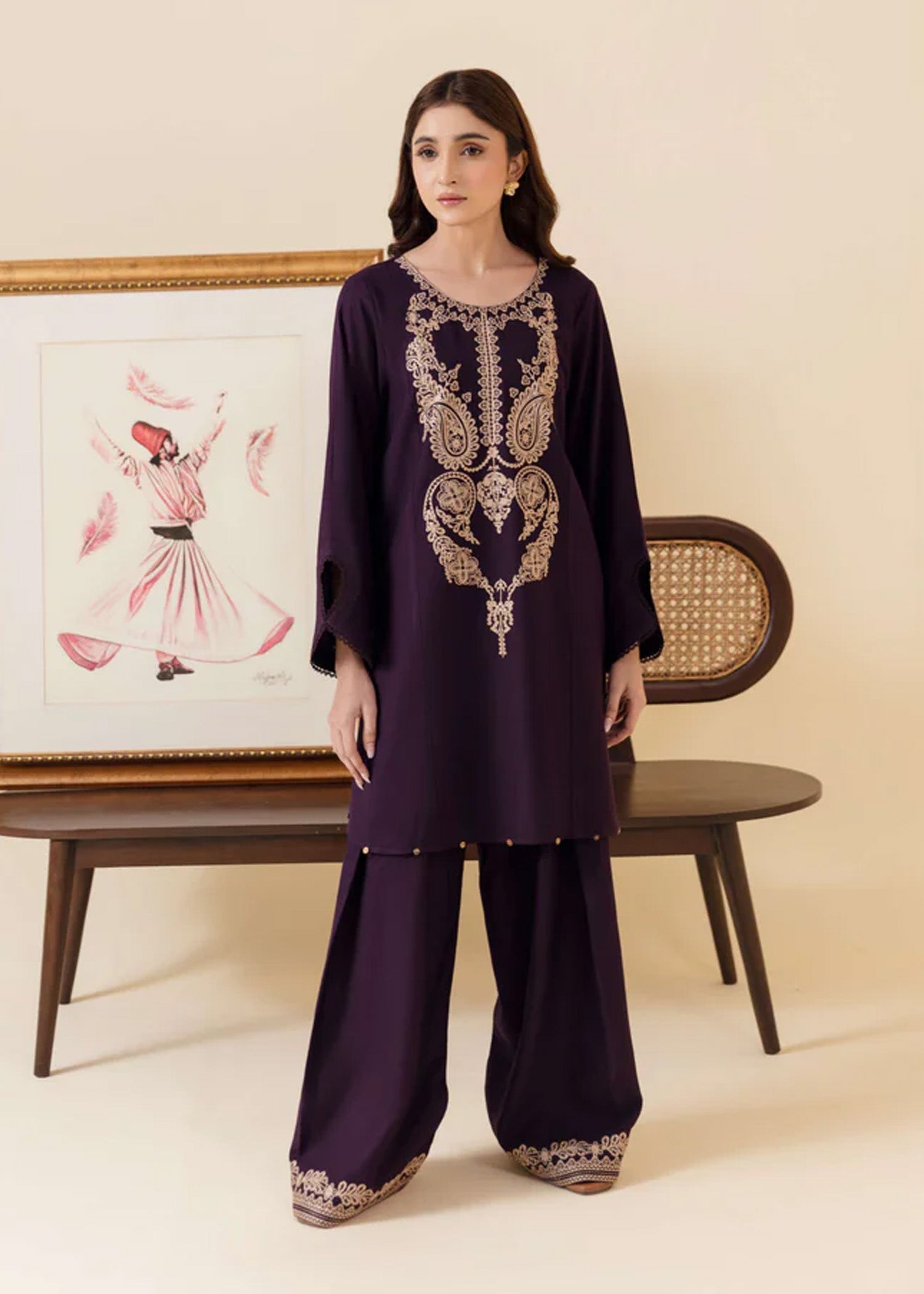dhanak Kurta Set in Deep purple