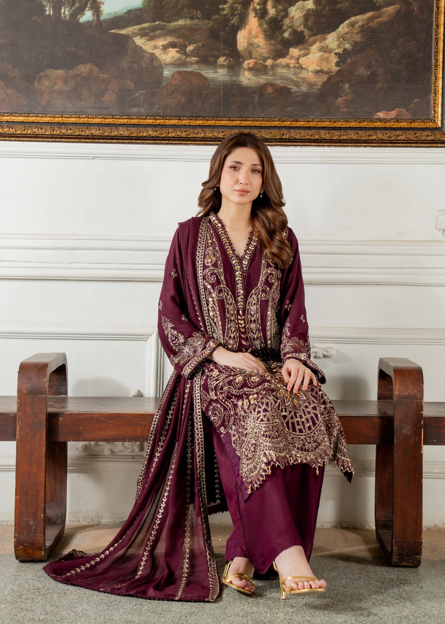 chiffon Kurta Set in Wine