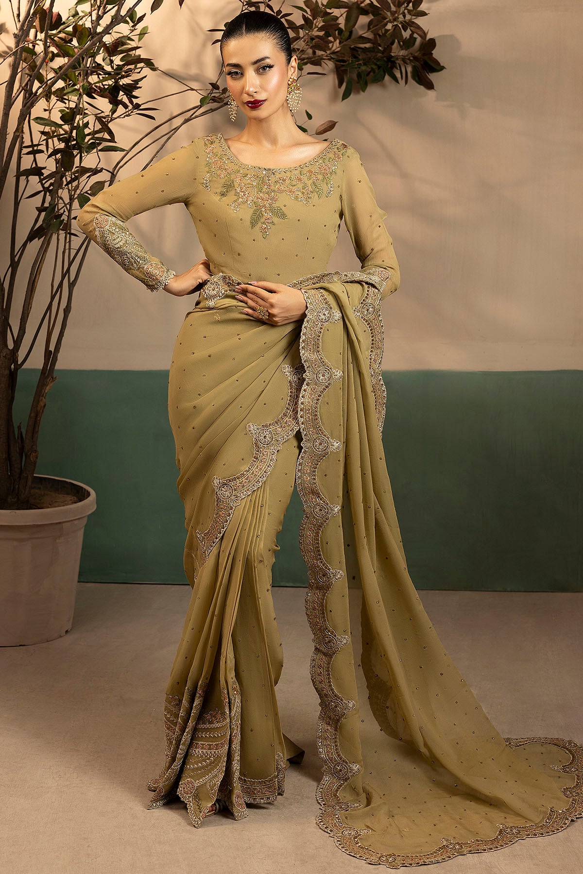 crinkle chiffon Unstitched in Sage green