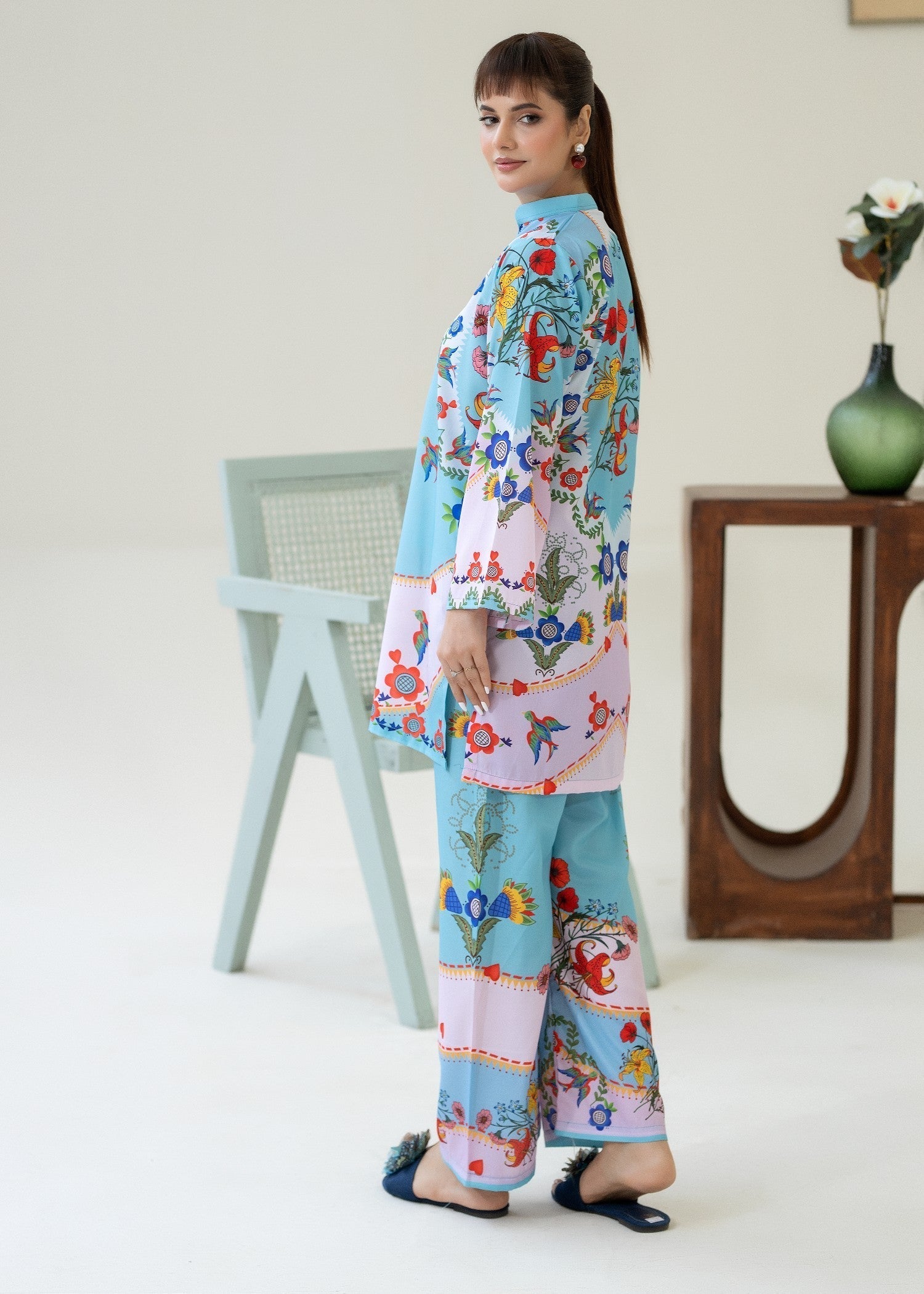 crepe Co Ord Sets in Sky blue