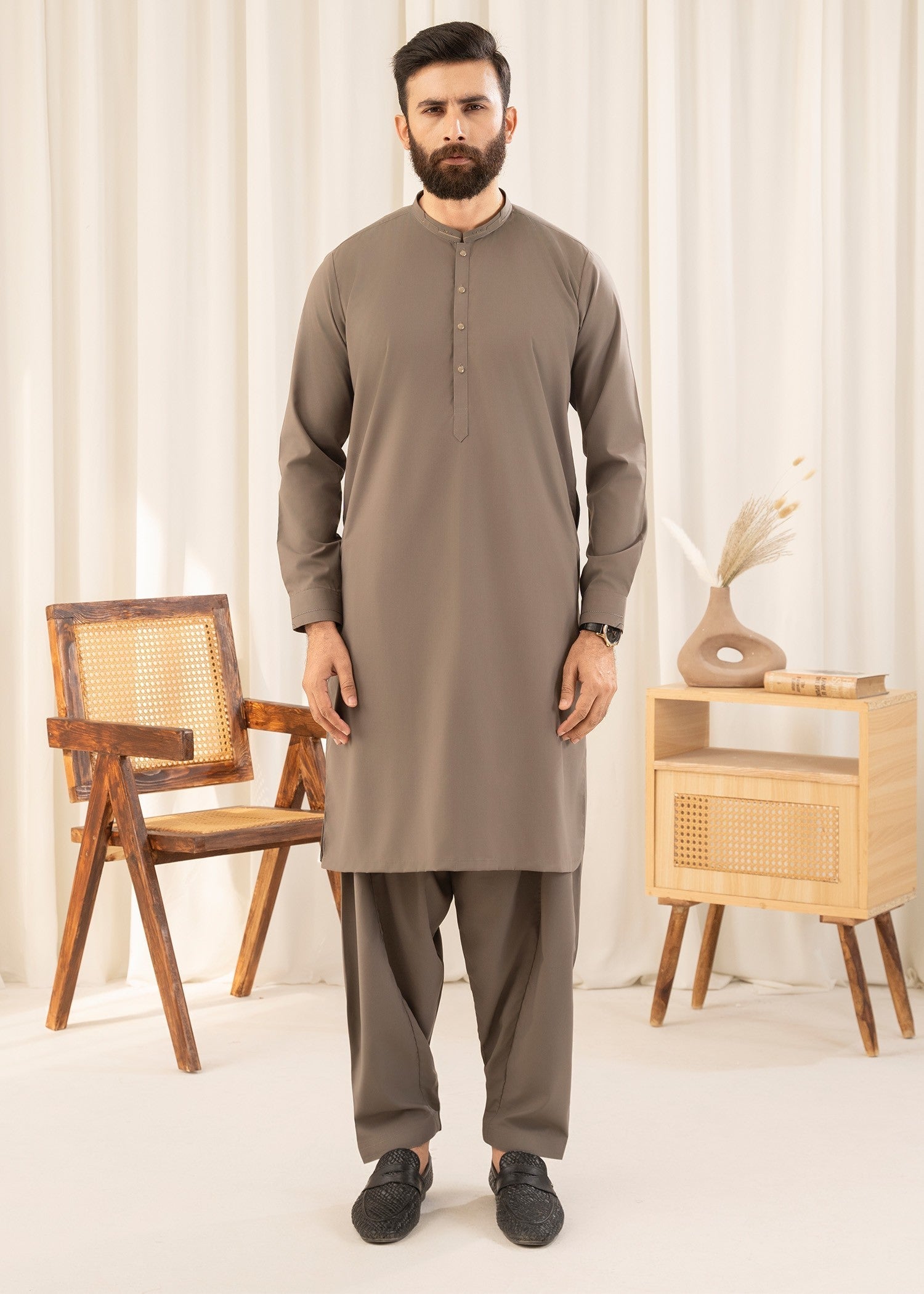 wash & wear Shalwar Kameez in Brown by Buraq