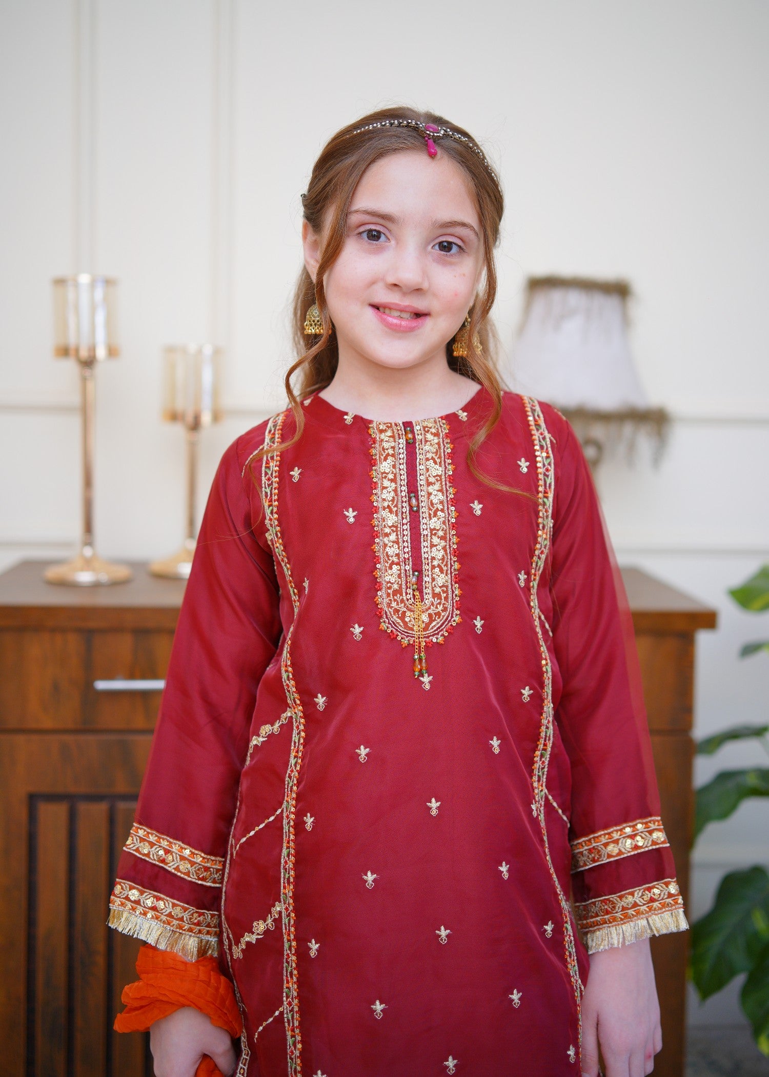 organza Gharara in Deep carmine