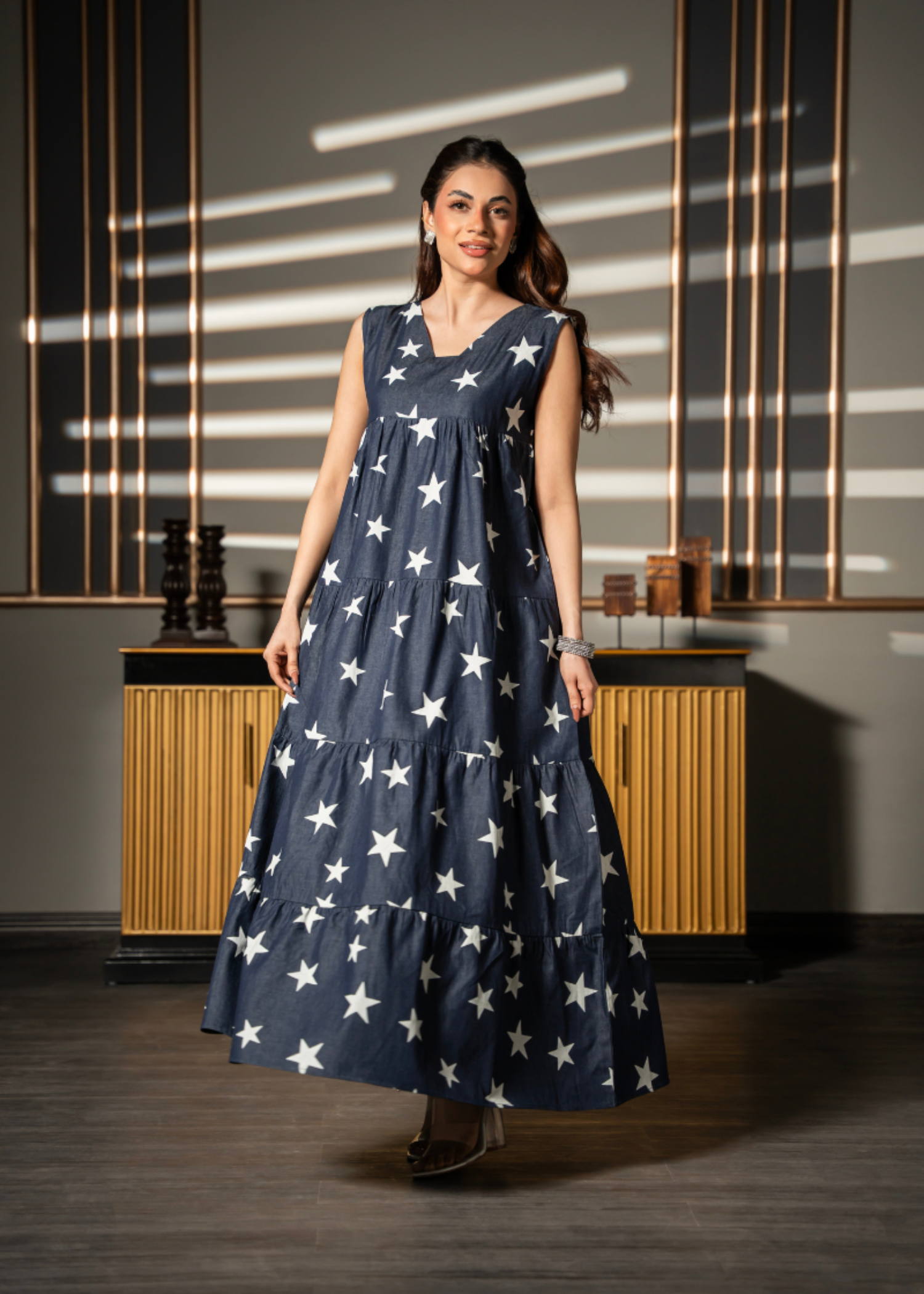 denim-like chambray Dress in Navy blue