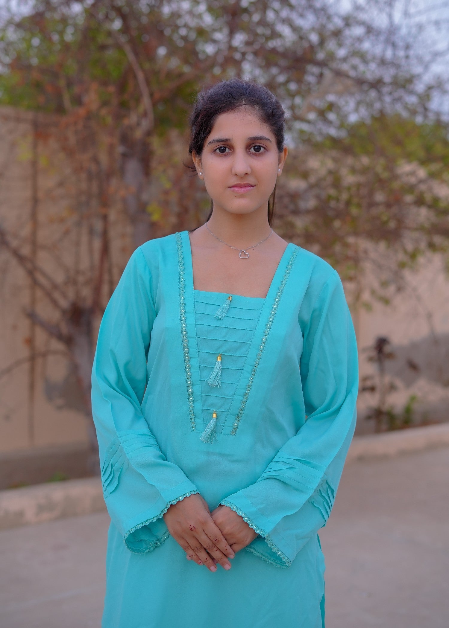 georgette Kurta Set in Aquamarine