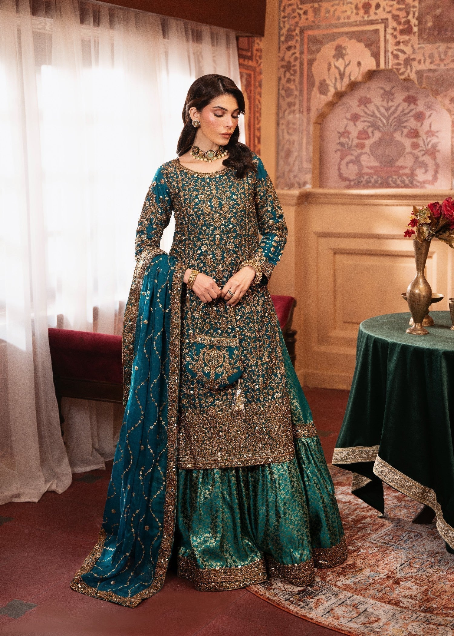 chiffon Lehenga in Teal