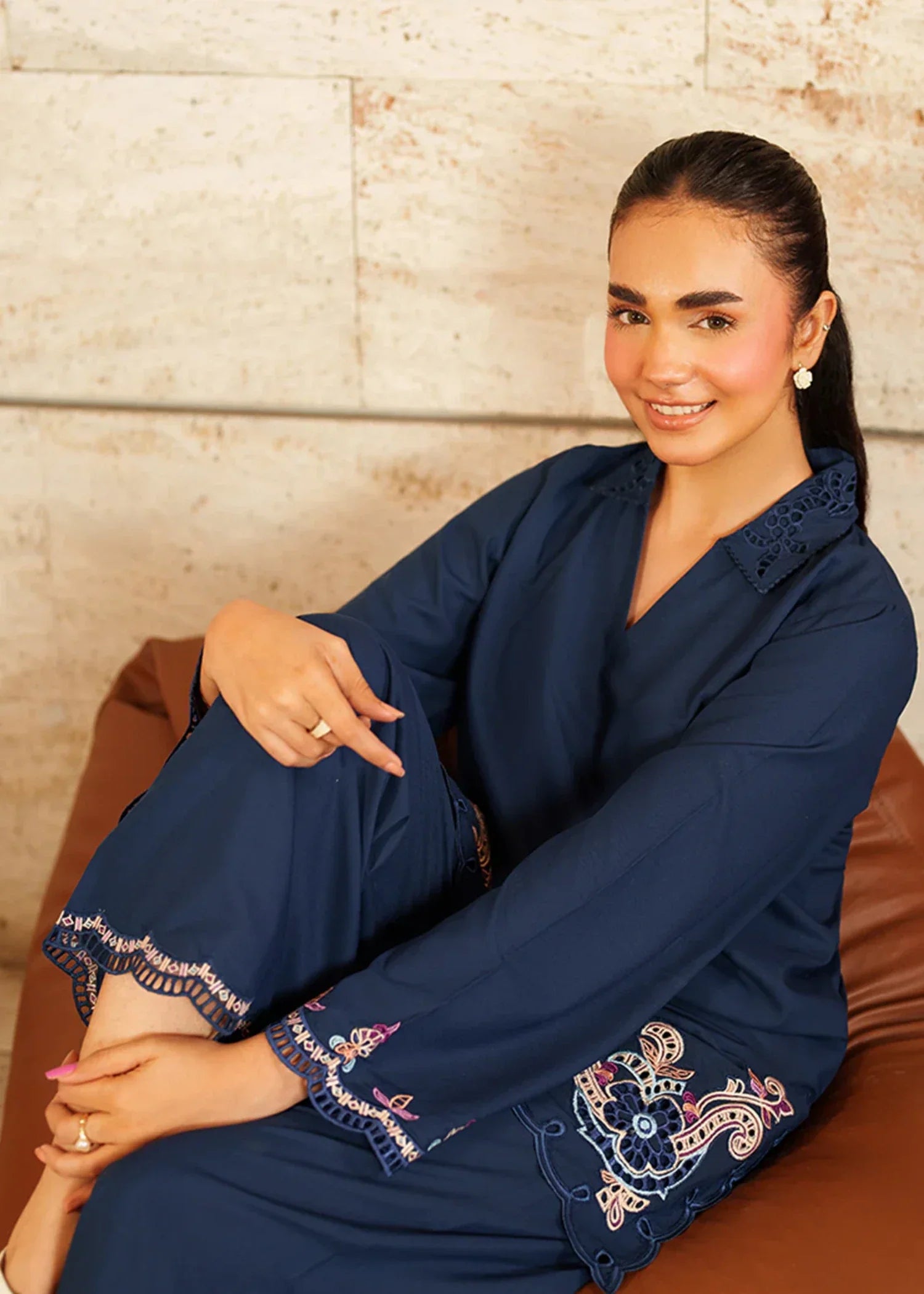 blended satin Kurta Set in Blue