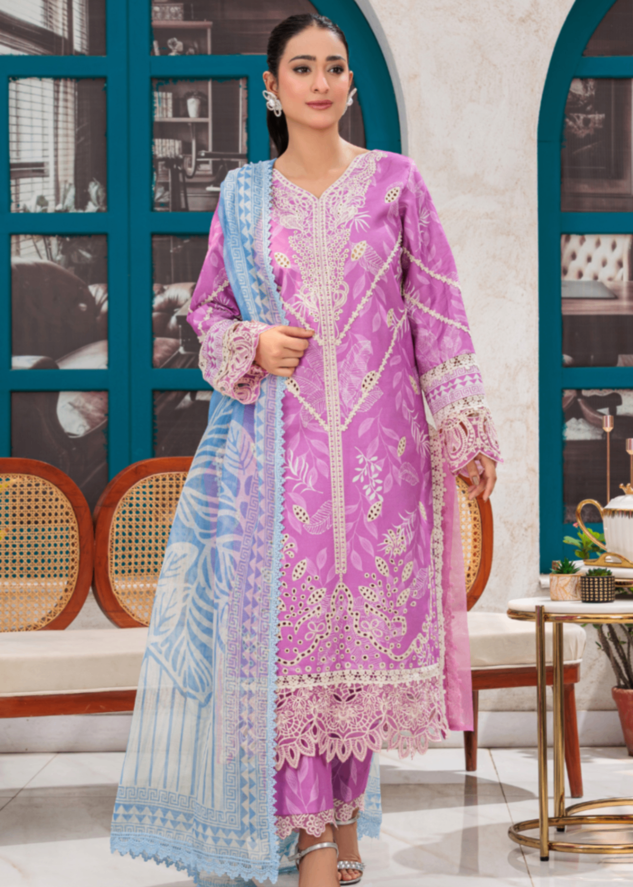 lawn Kurta Set in Orchid