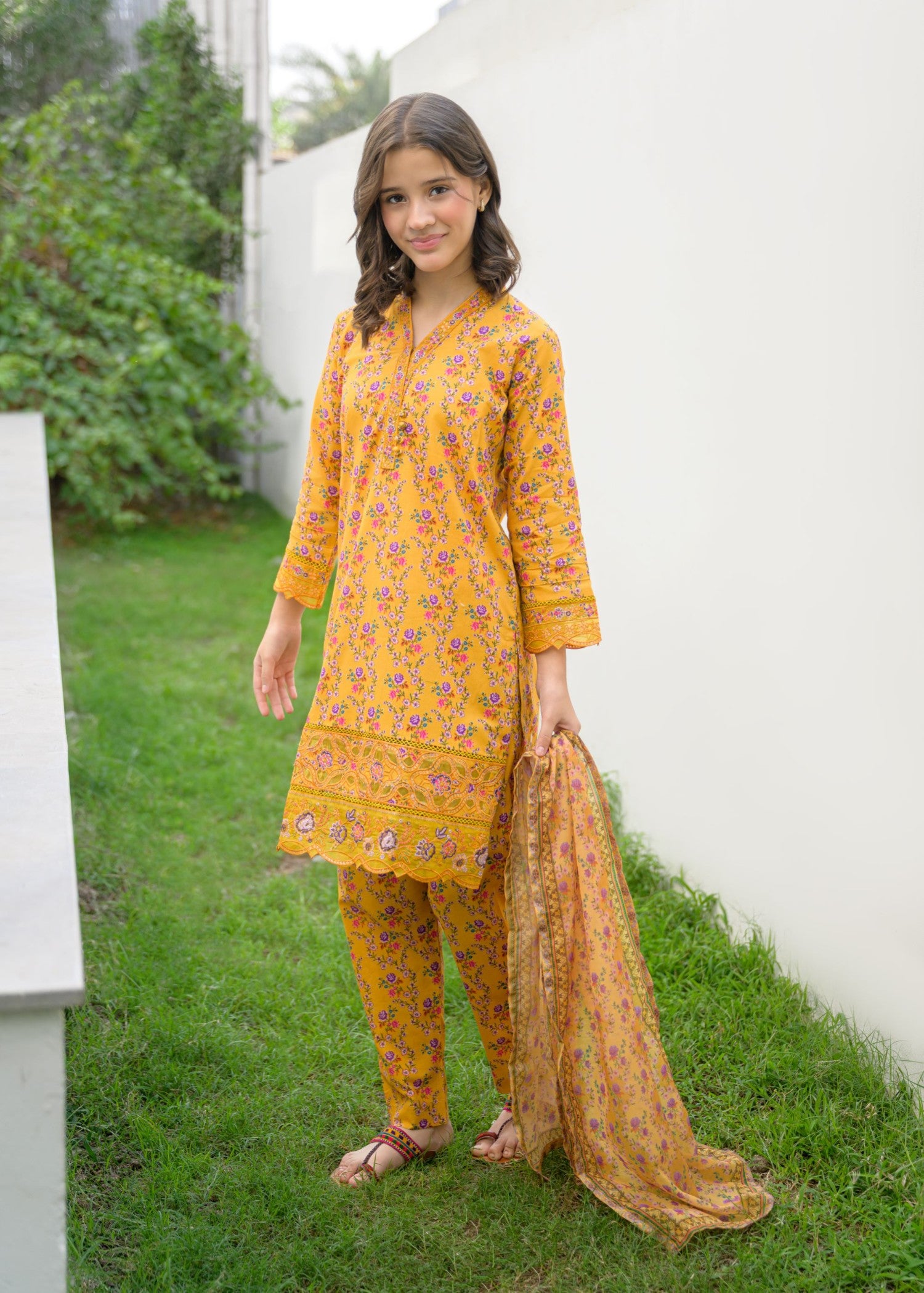 lawn Kurta Set in Yellow