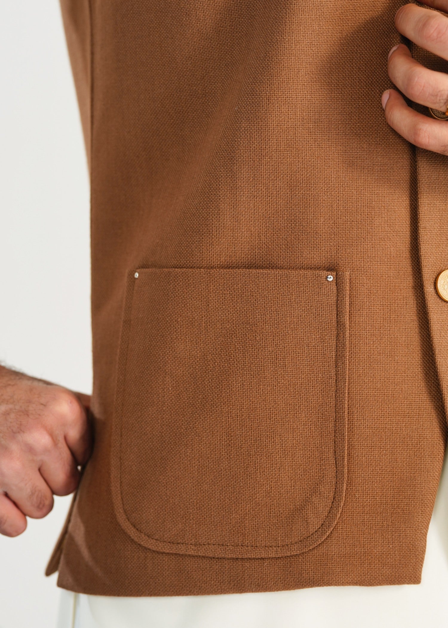 handwoven khaddar Waistcoat in Off-white, camel brown