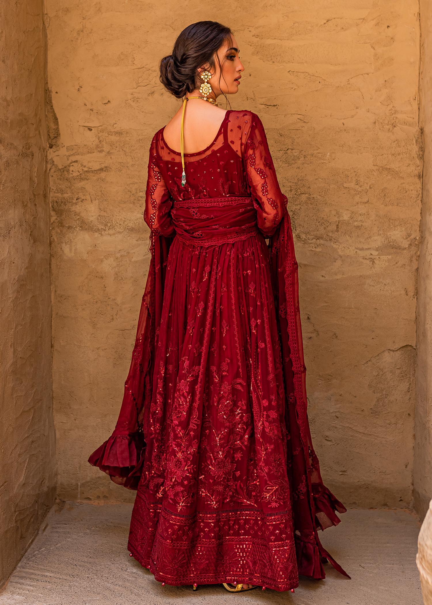 chiffon Unstitched in Cherry red