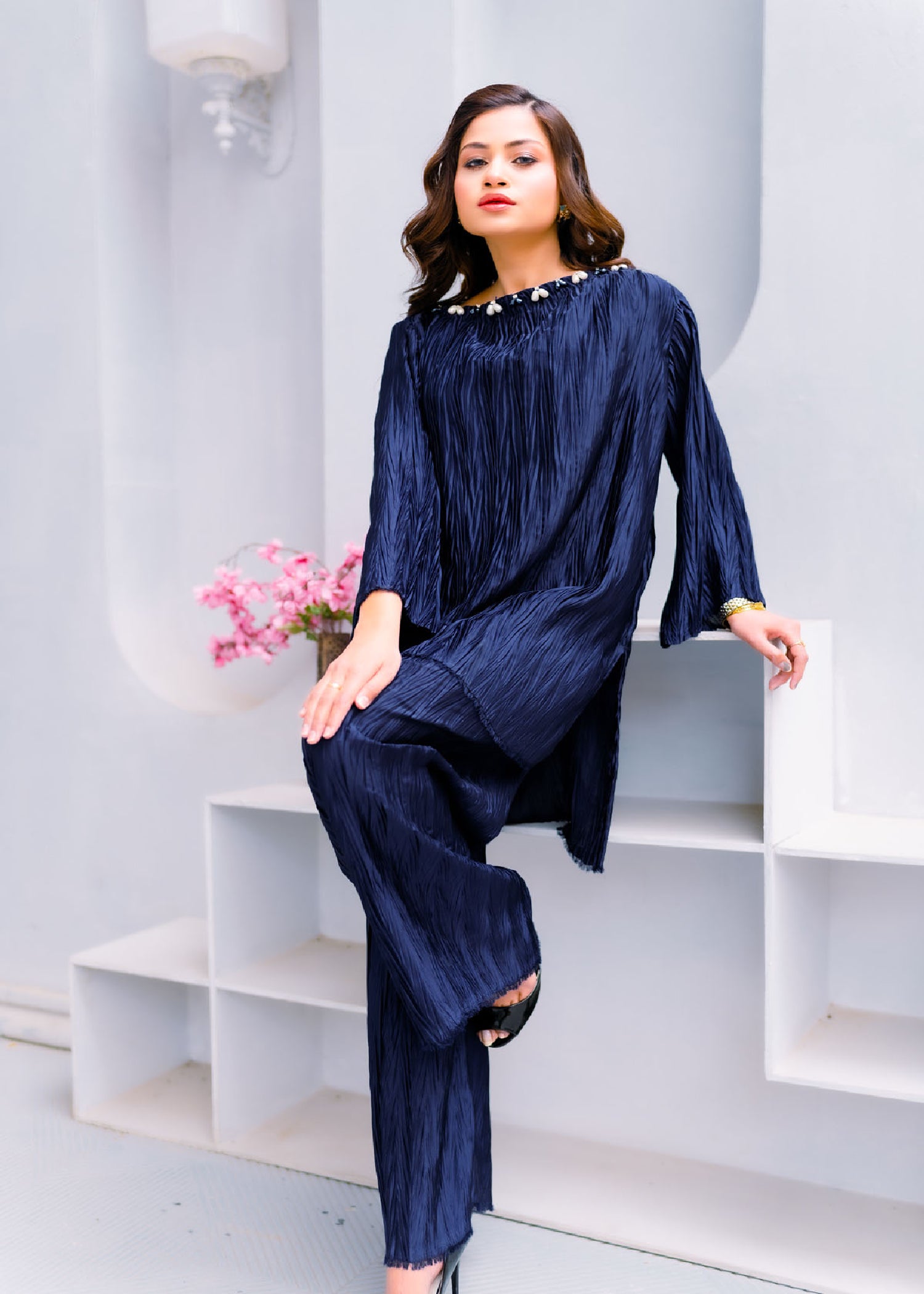 silk Co Ord Sets in Dark blue