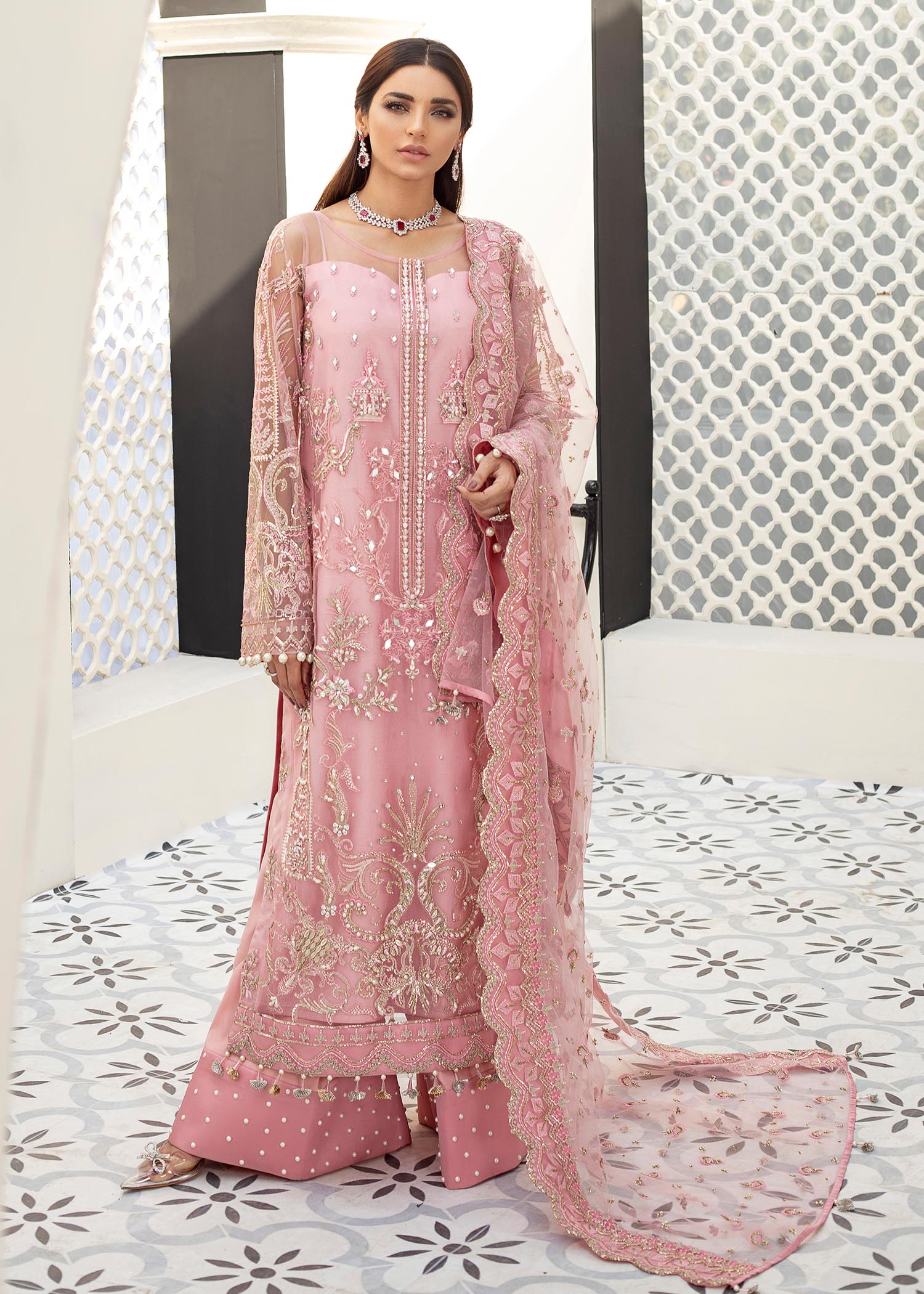 net Kurta Set in Baby pink