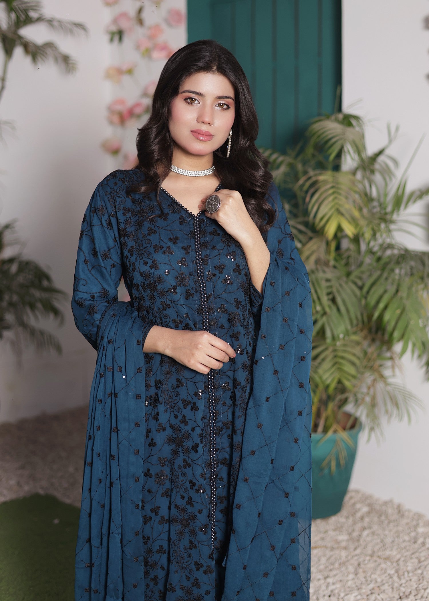 bemberg crinkle chiffon Maxi in Midnight
