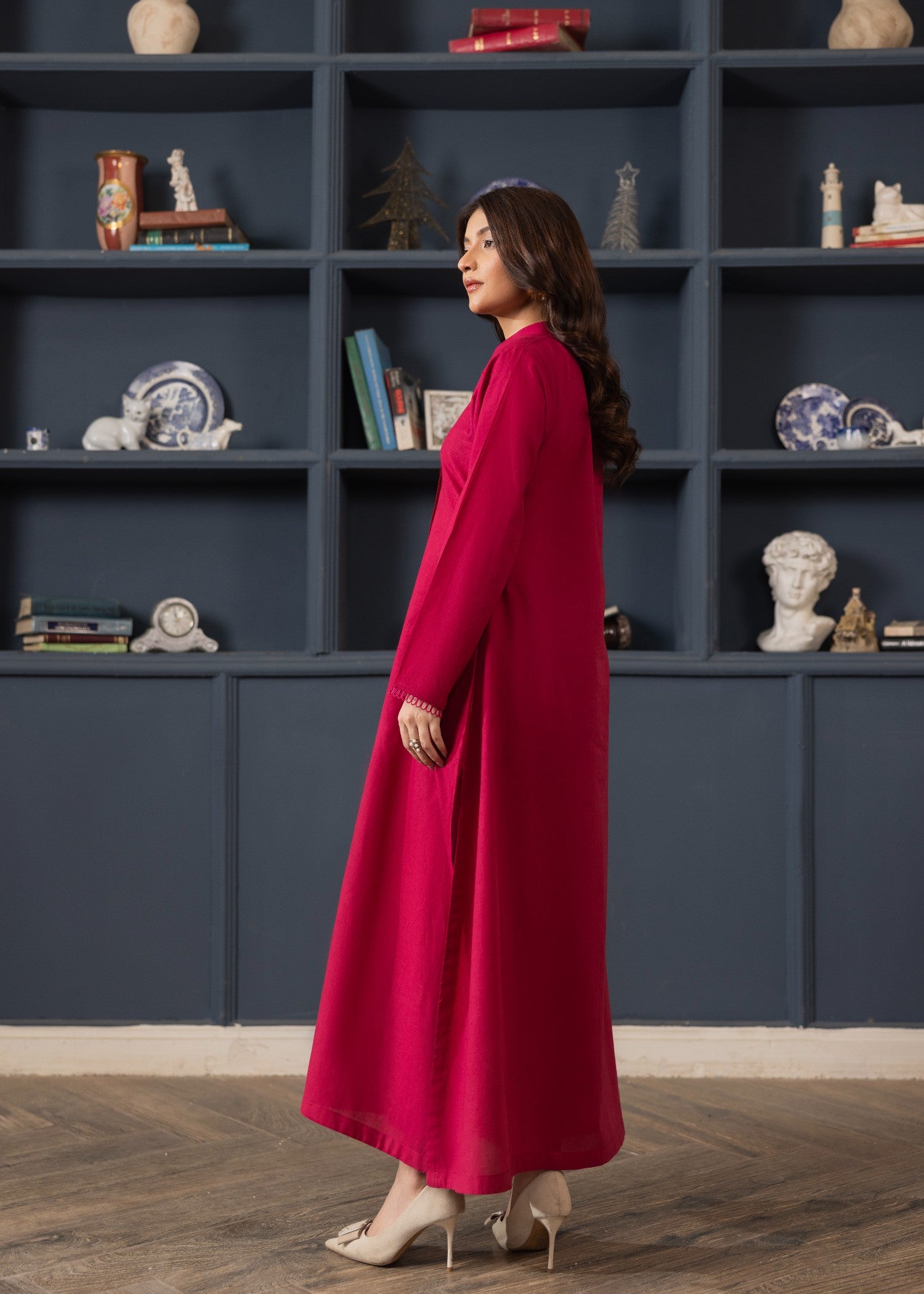 lawn cotton Kurta Set in Rose red