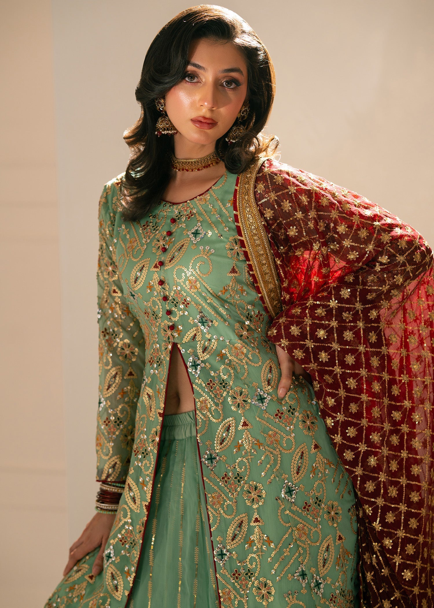 chiffon Lehenga in Pastel green