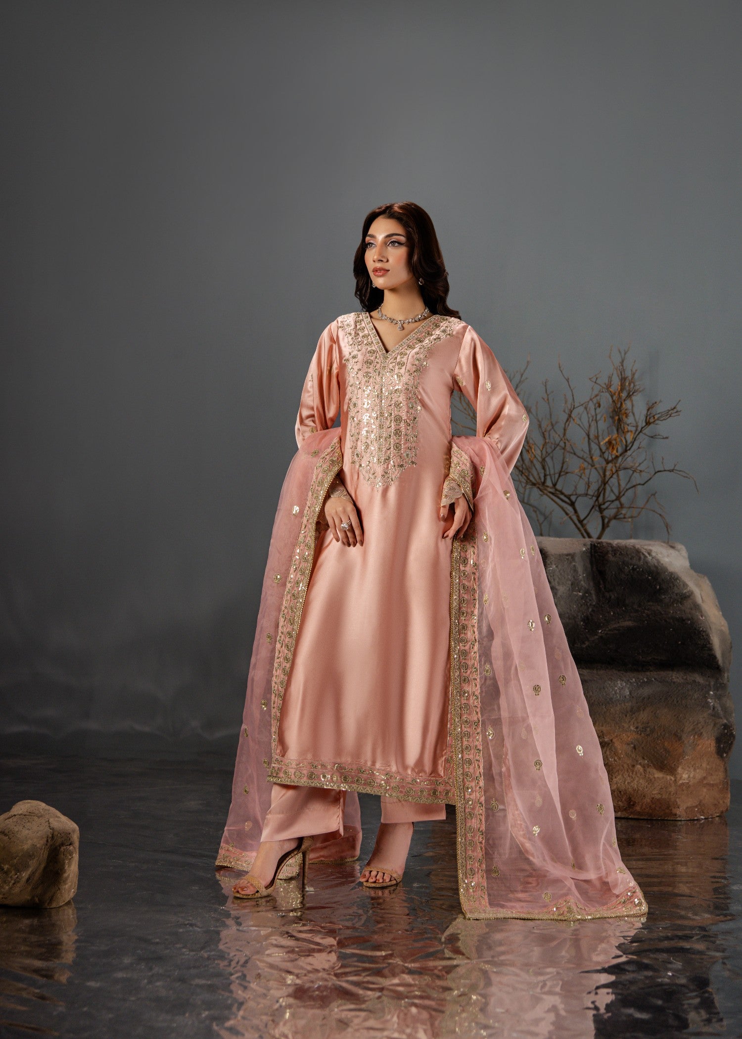 silk Kurta Set in Light pink