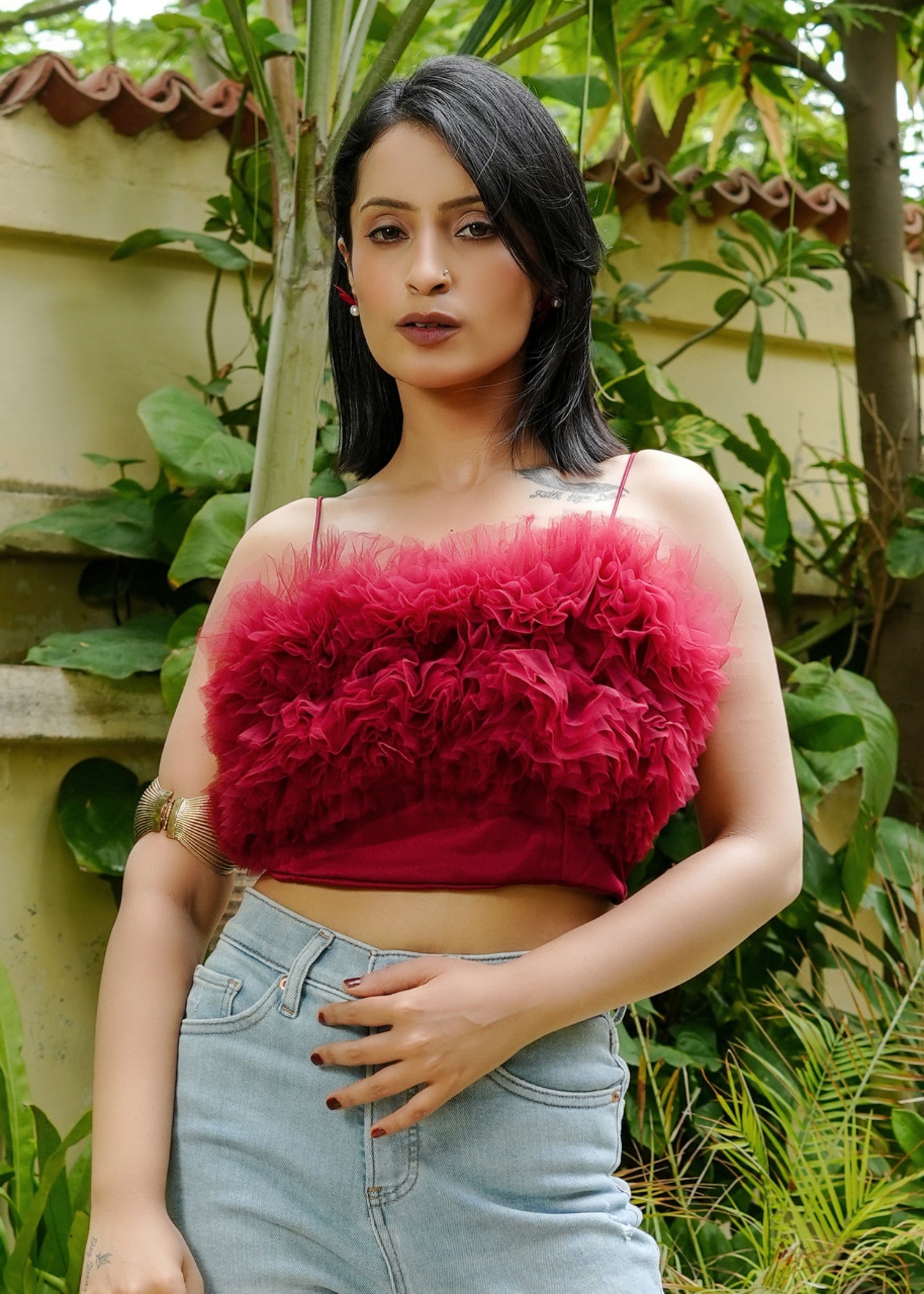 cotton Blouse in Maroon