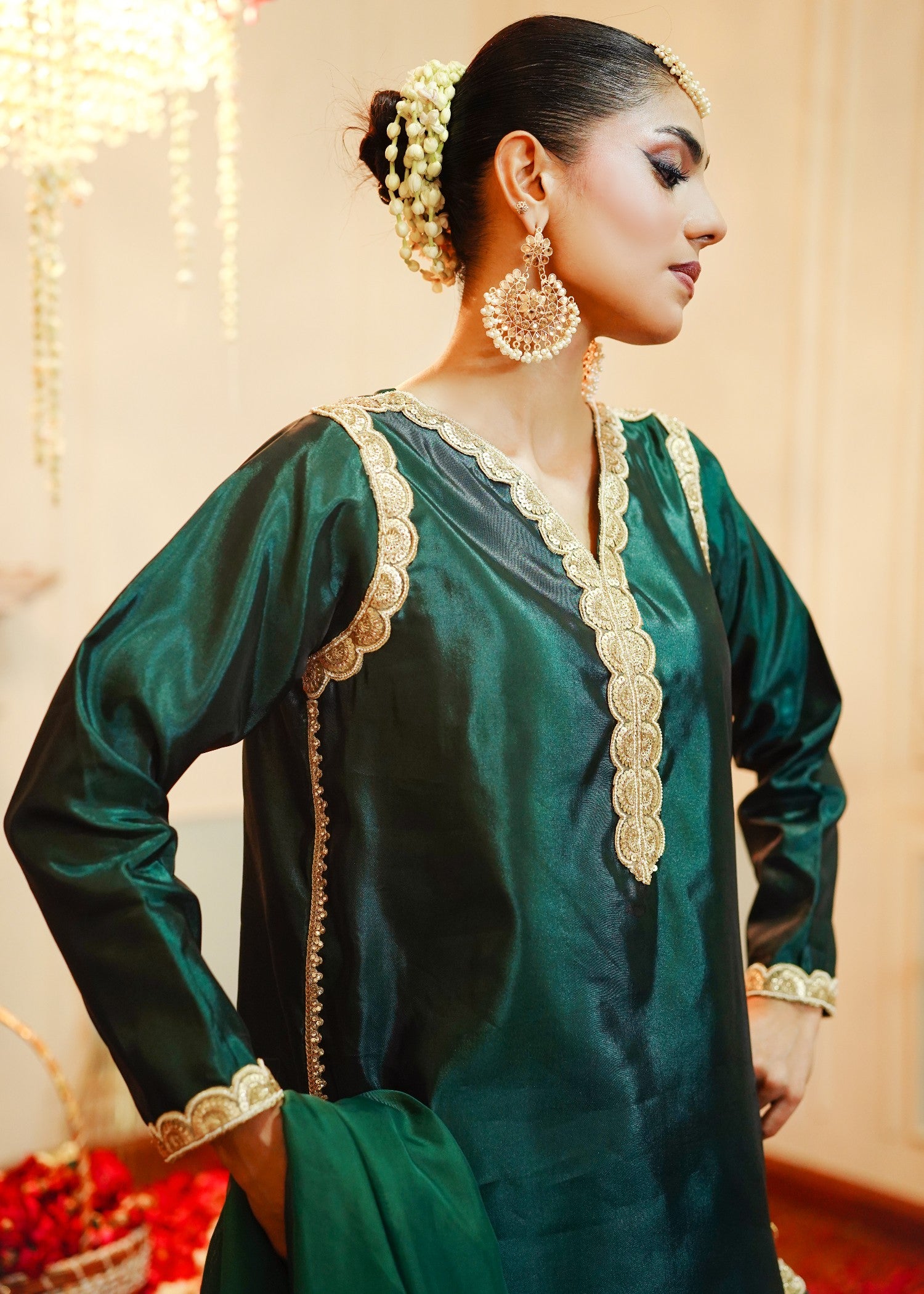 korean raw silk Kurta Set in Green