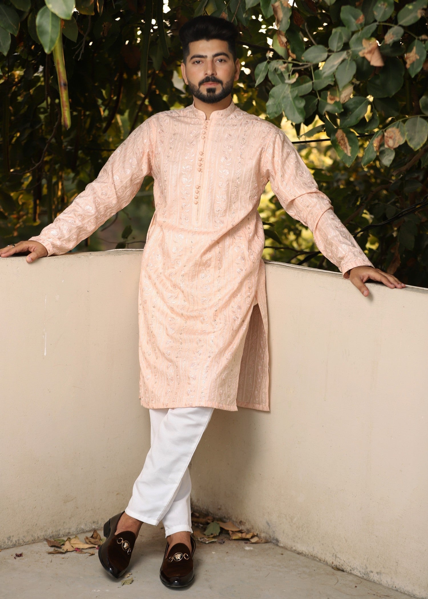 cotton silk Kurta in Peach pink