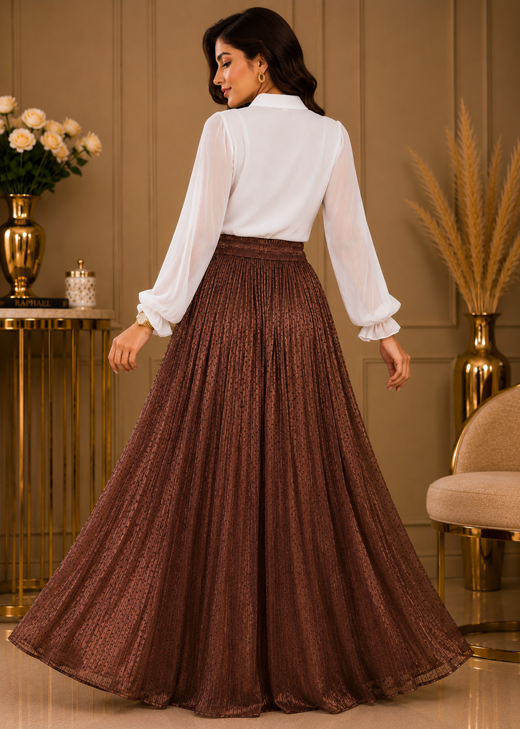 polyester chiffon Skirt in Dark brown