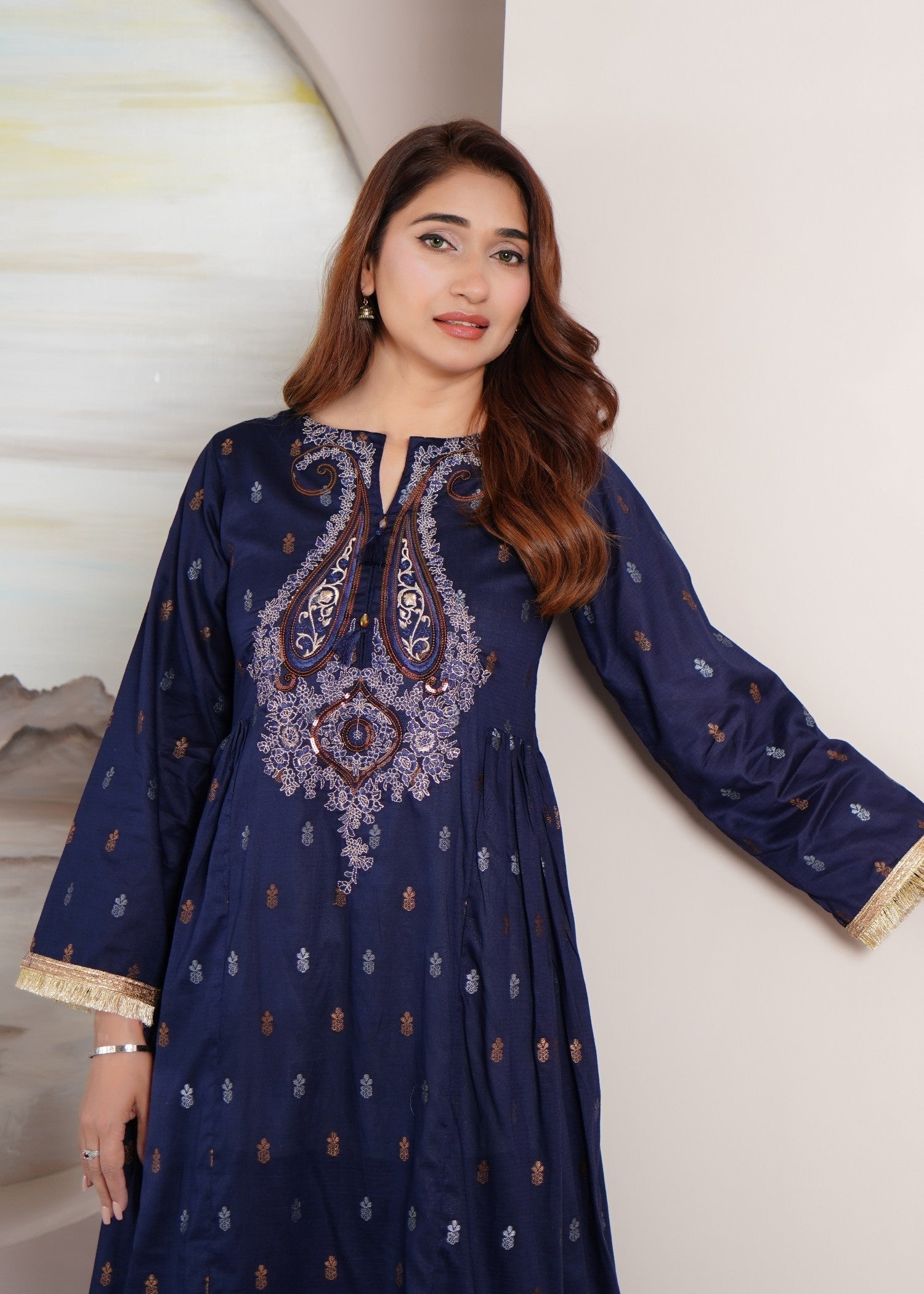 jacquard Pishwas in Navy blue