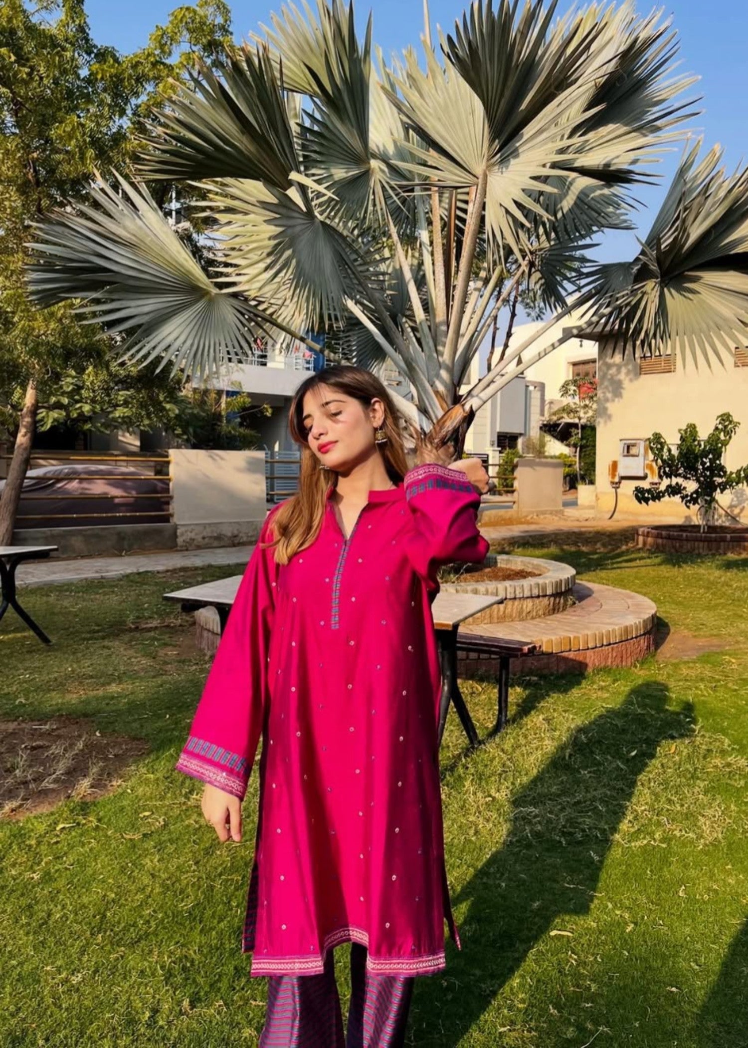 viscose Kurta Set in Royal amethyst, deep pink
