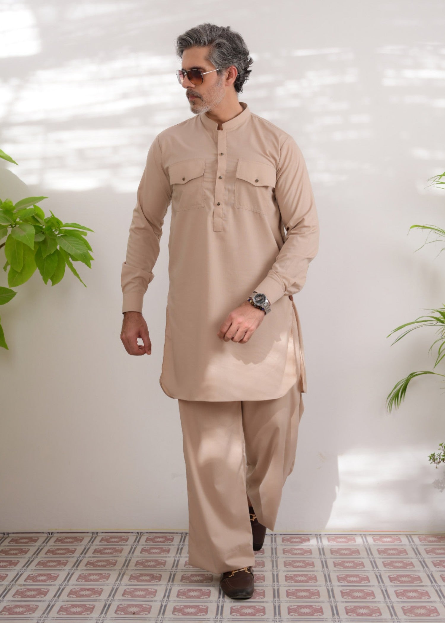 irish linen Kurta Set in Beige