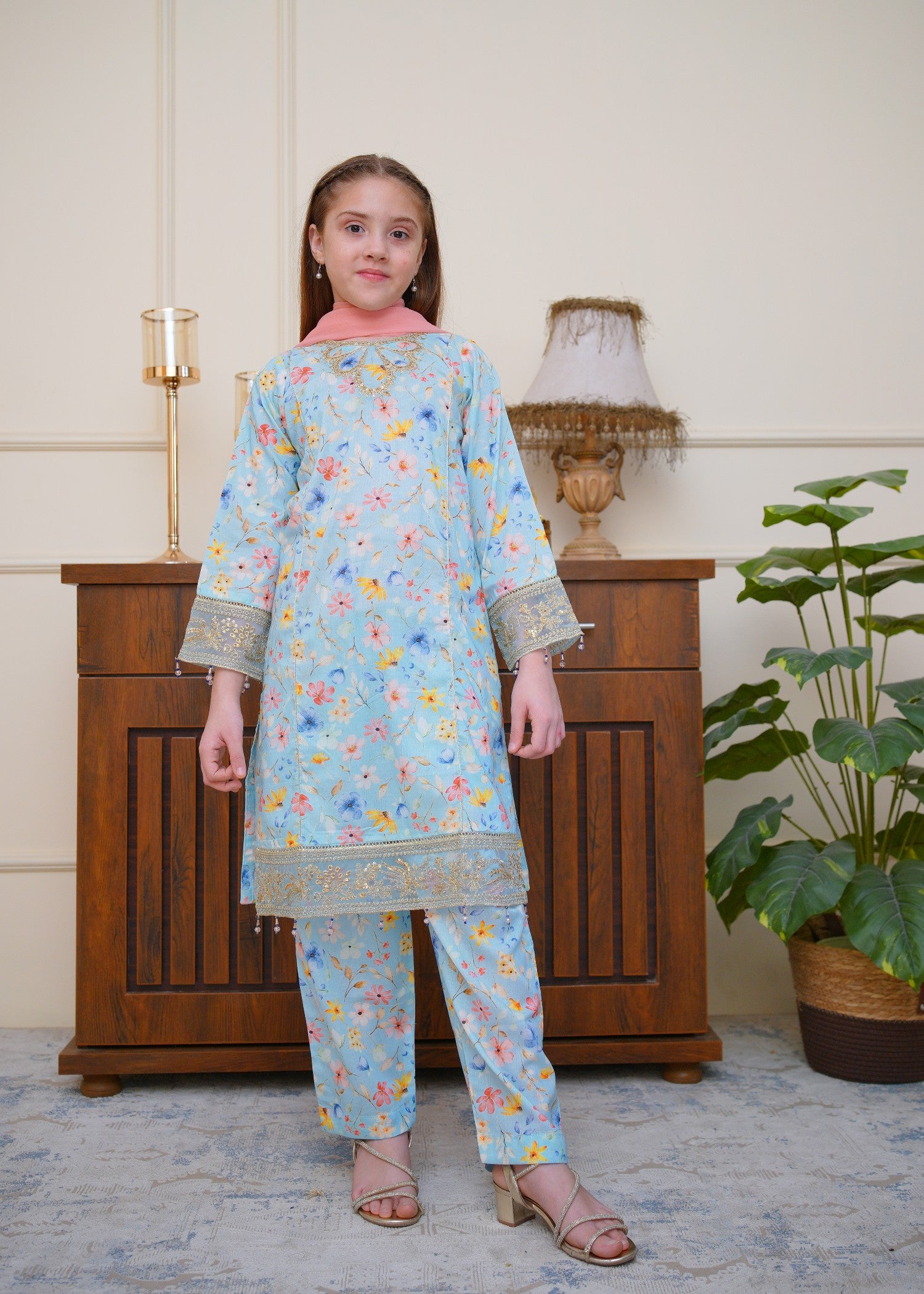 lawn Kurta Set in Arctic blue