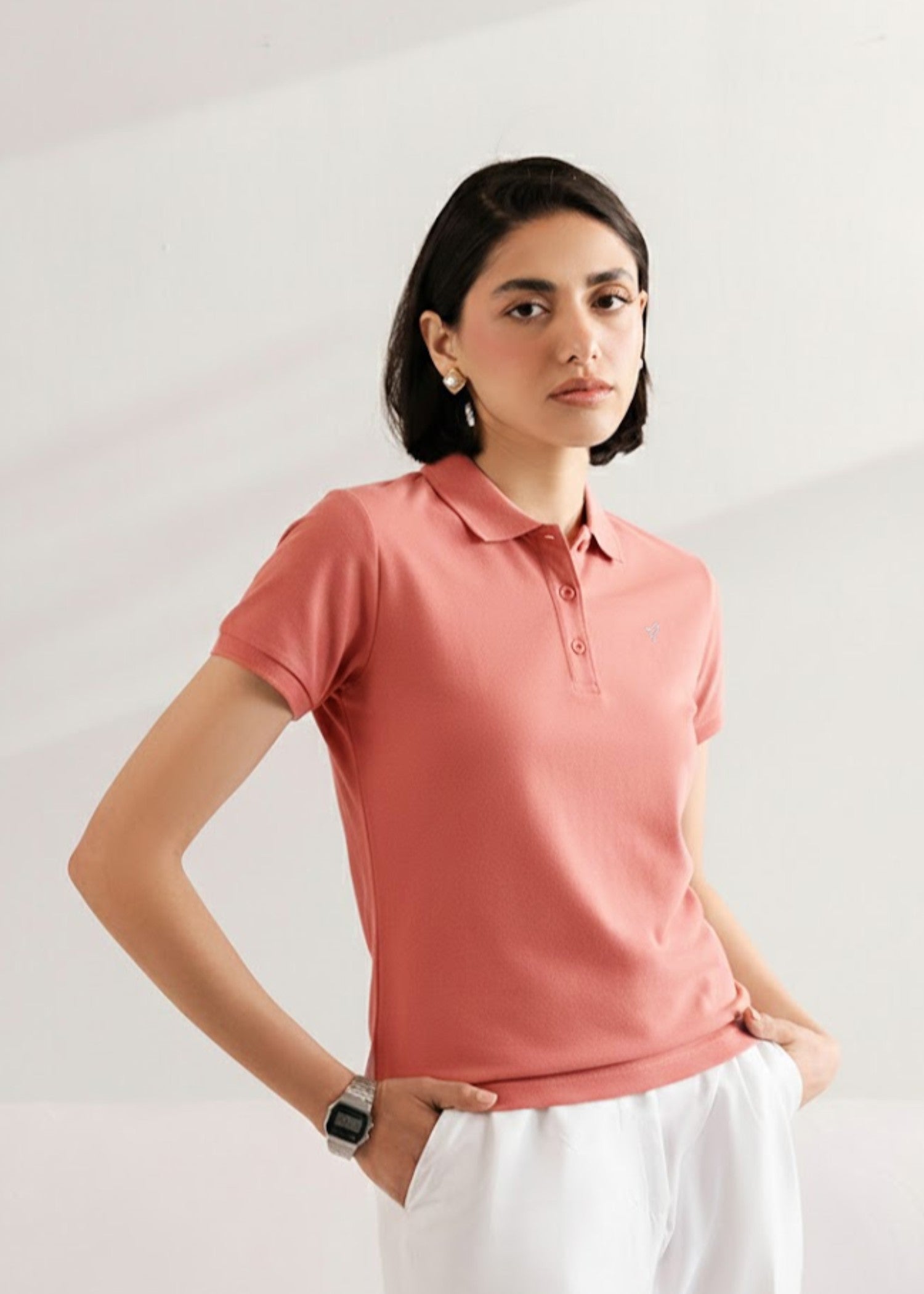 cotton Polo Shirt in Tea rose pink
