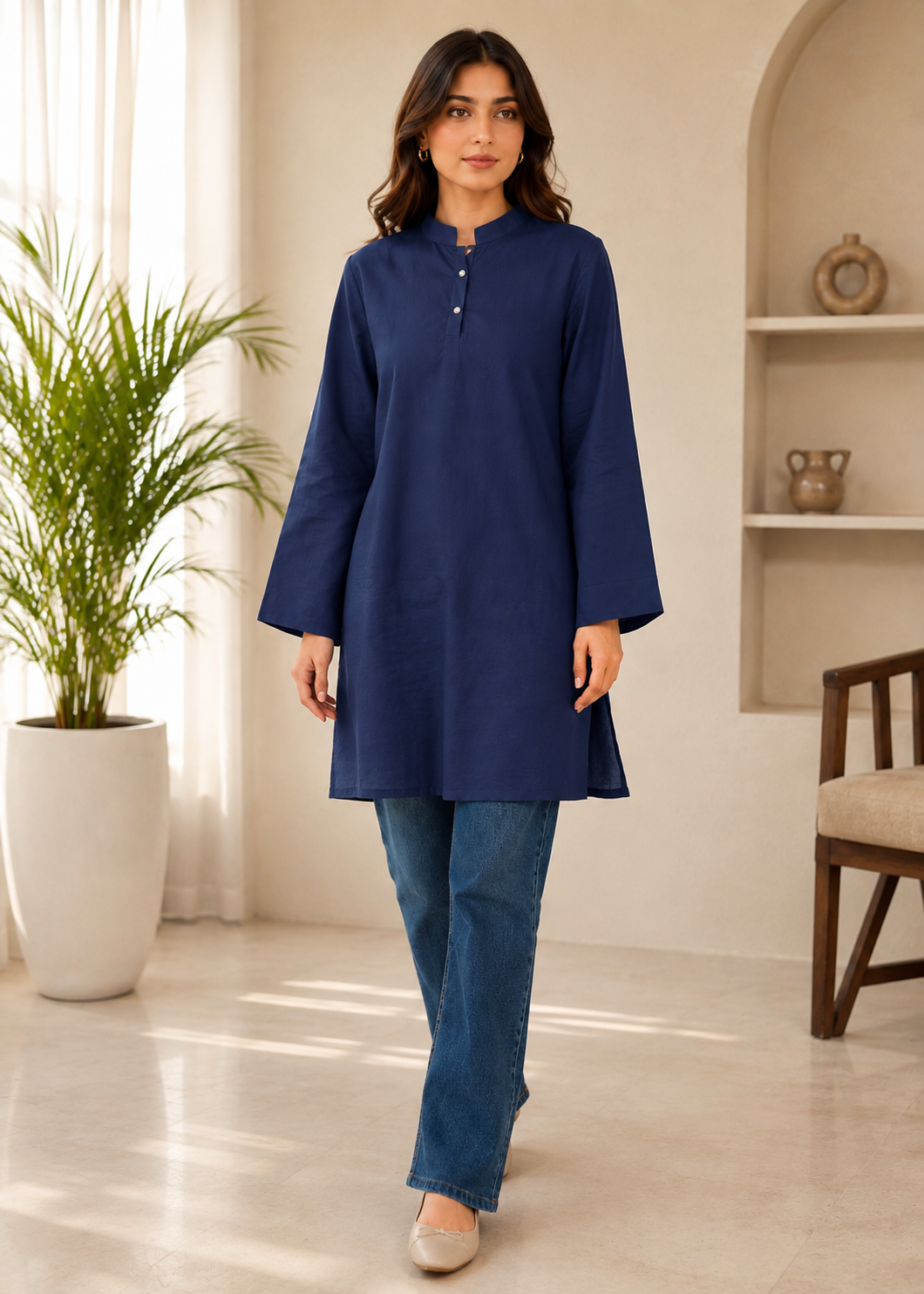 lawn Kurti in Navy blue