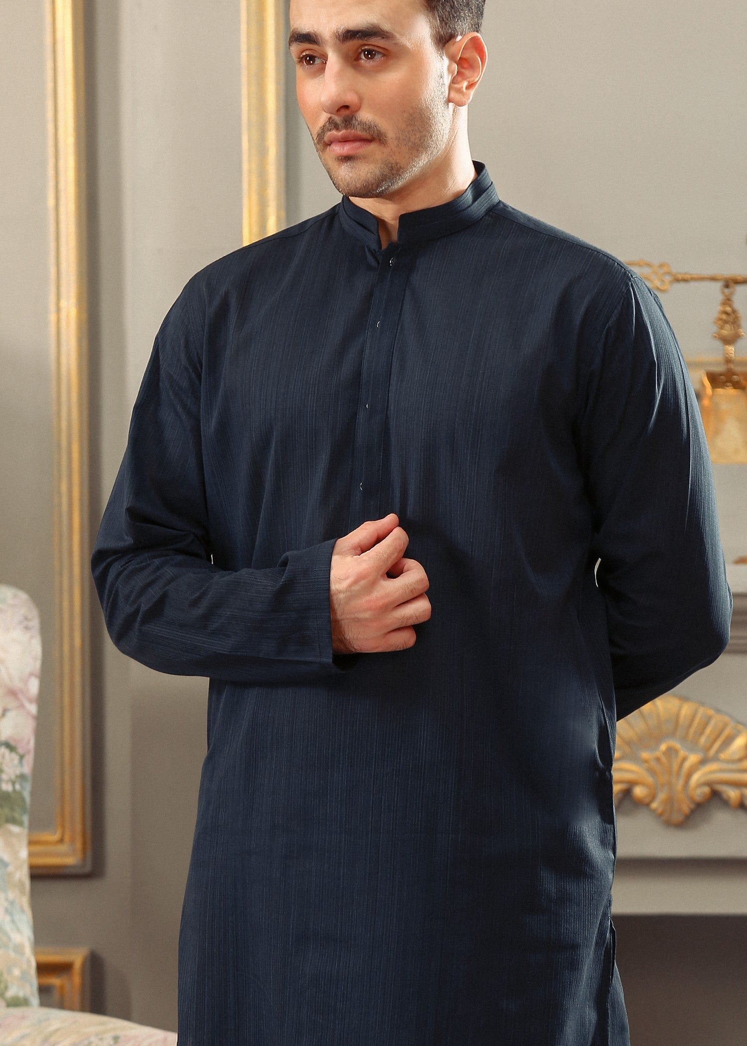 yarn dyed Shalwar Kameez in Navy blue