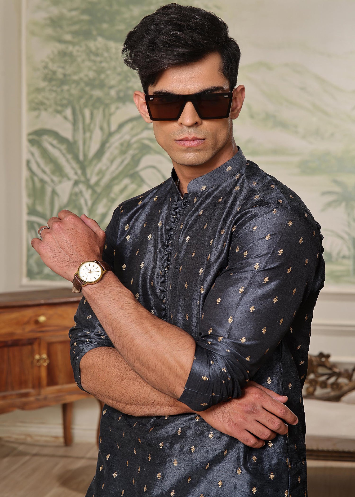 raw silk Kurta in Grey