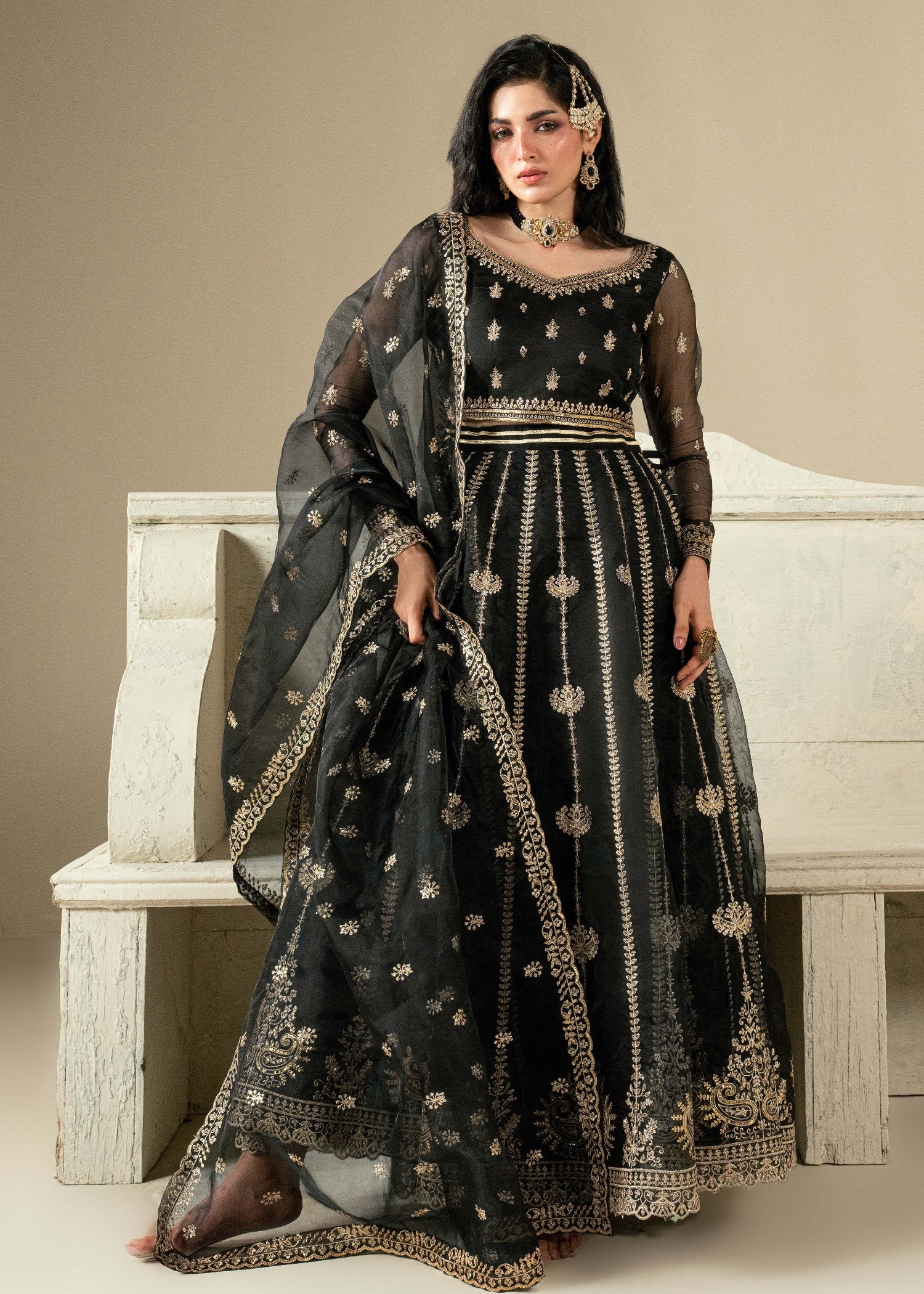 organza Lehenga in Black