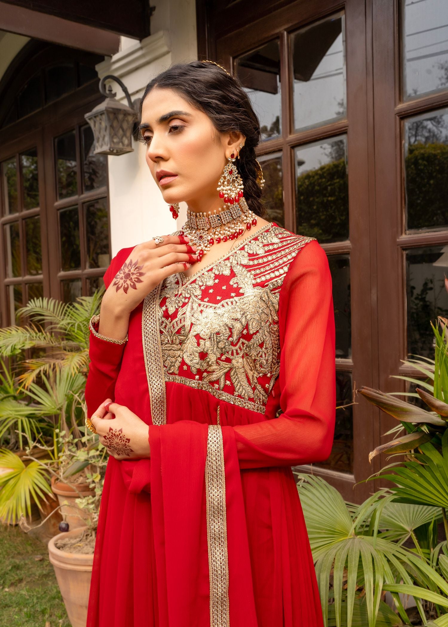 bemberg crinkle chiffon Angrakha in Red