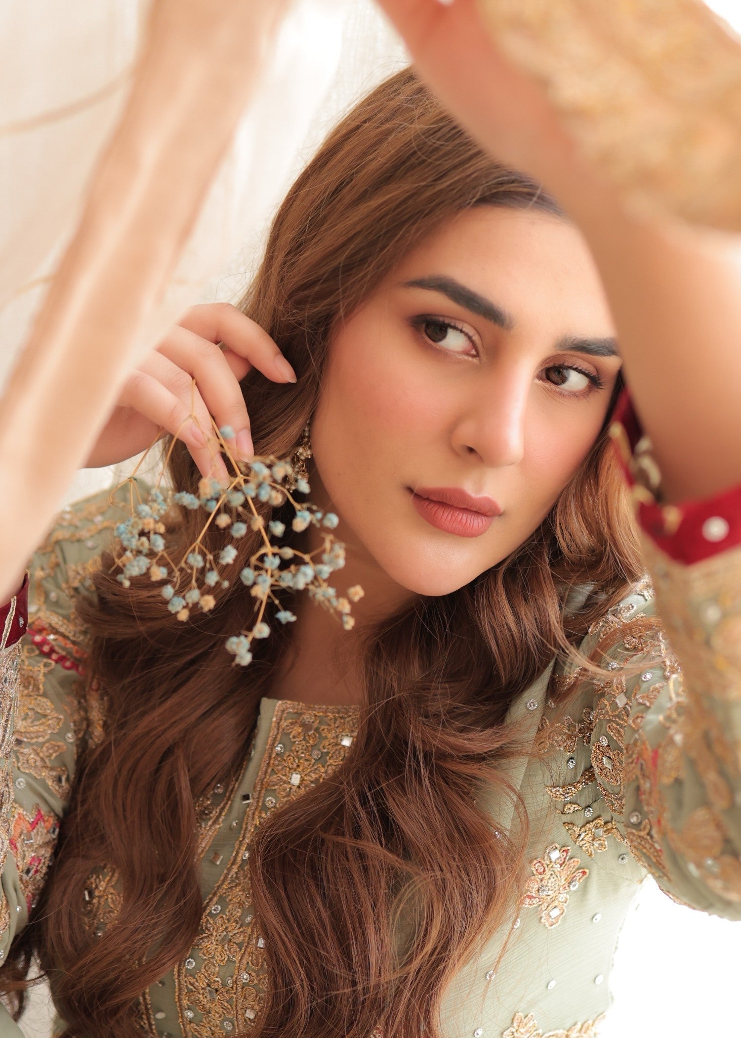 chiffon Gharara in Mint green