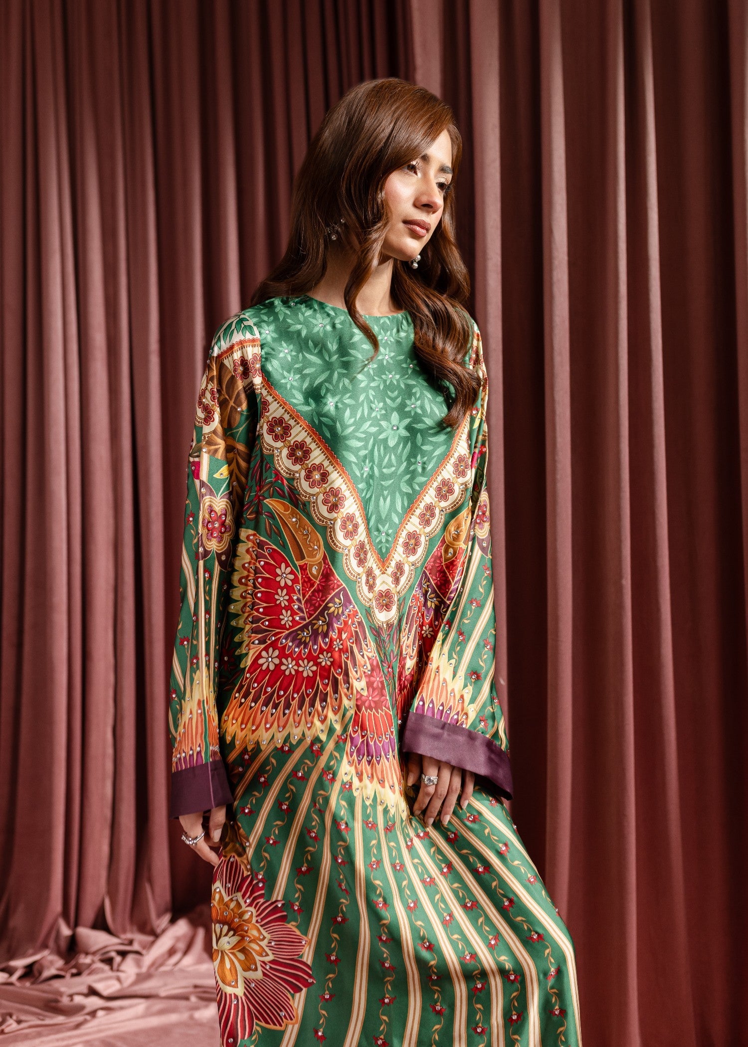 silk Kaftan in Green