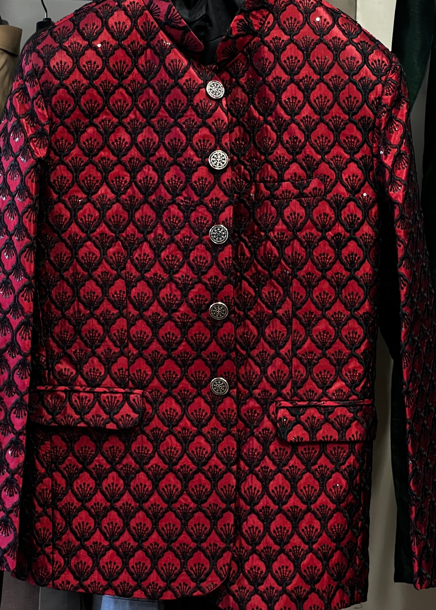 silk Prince Coat in Blood red, black