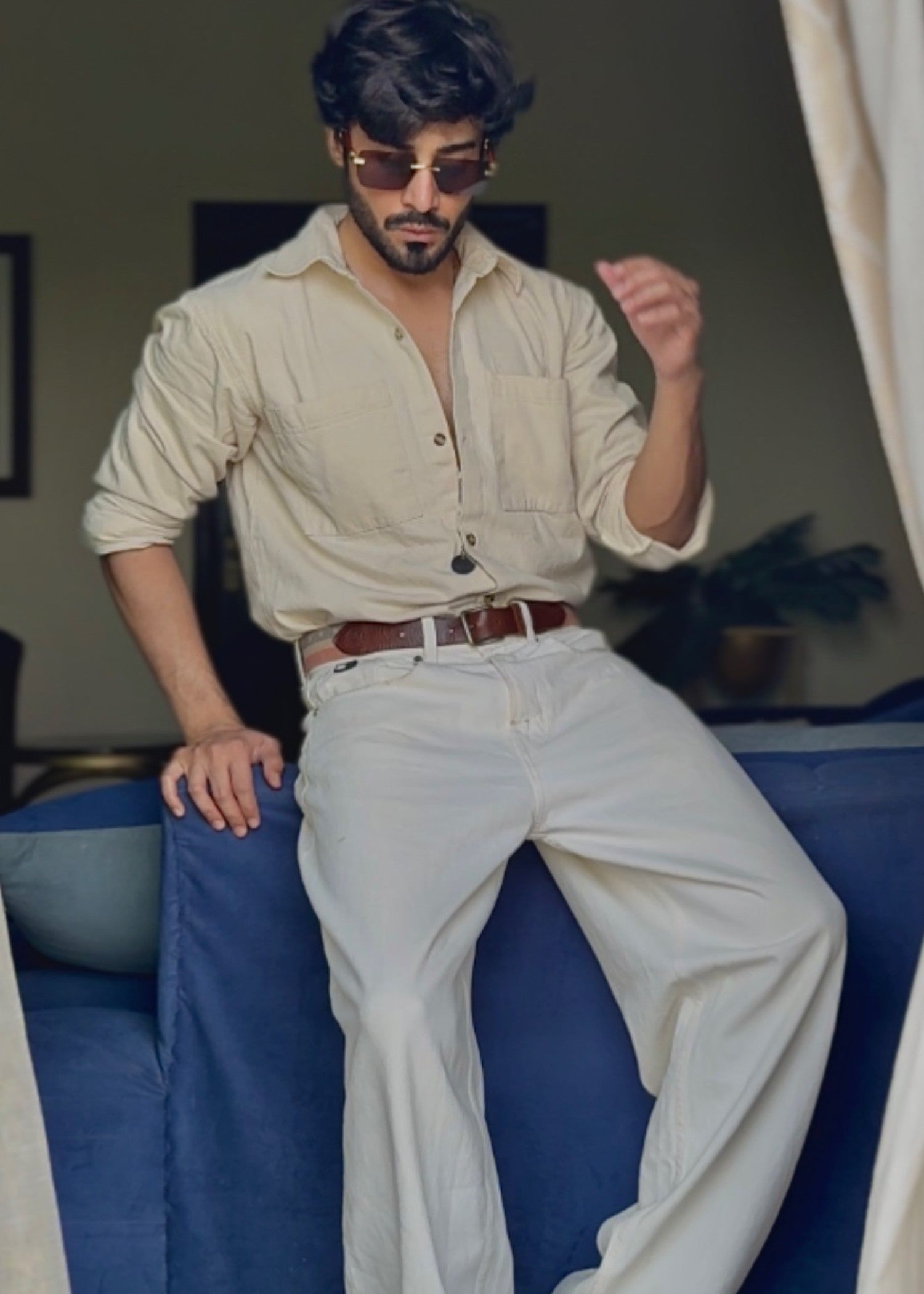 denim Casual Shirt in Beige