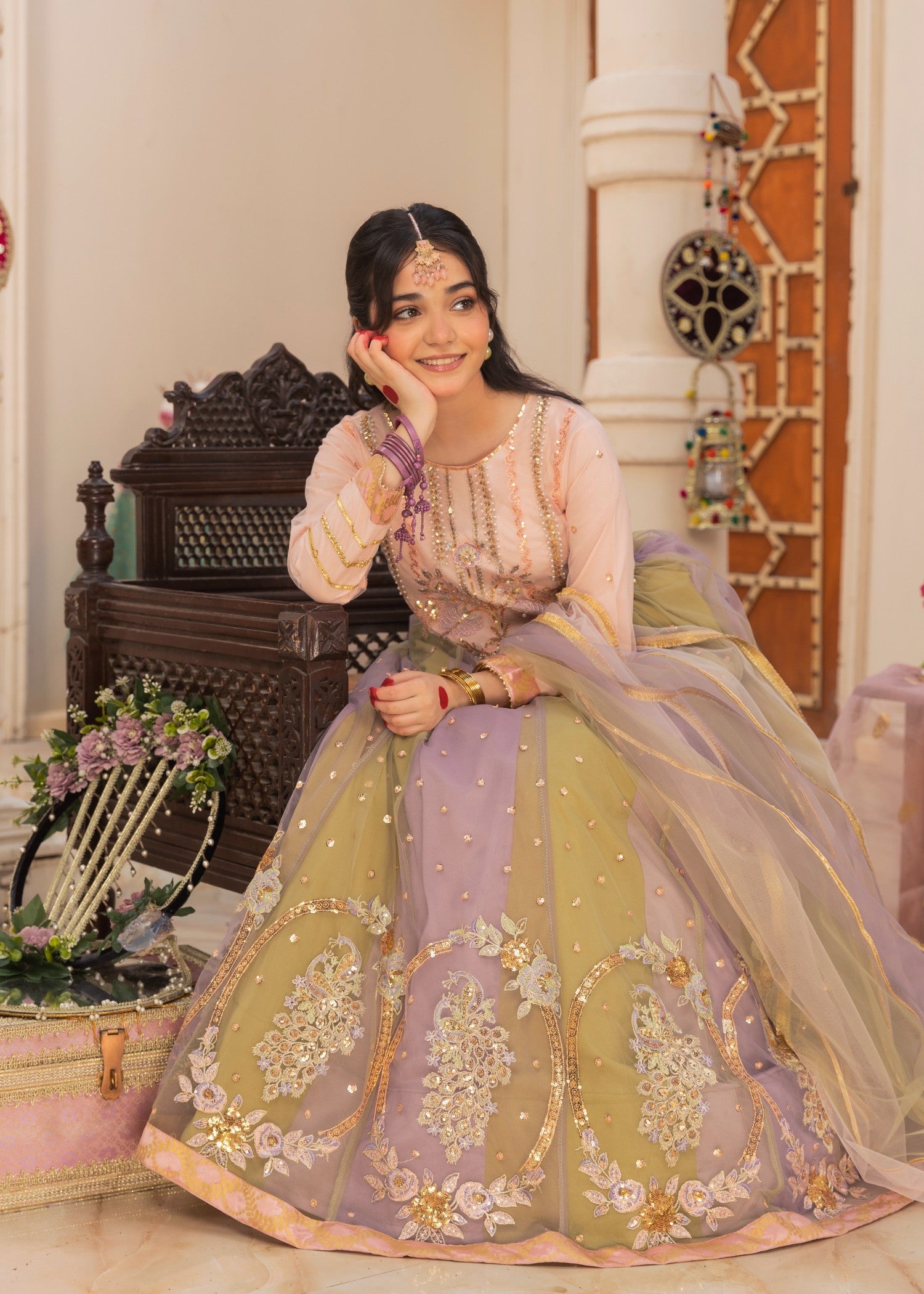 net Lehenga in Multi
