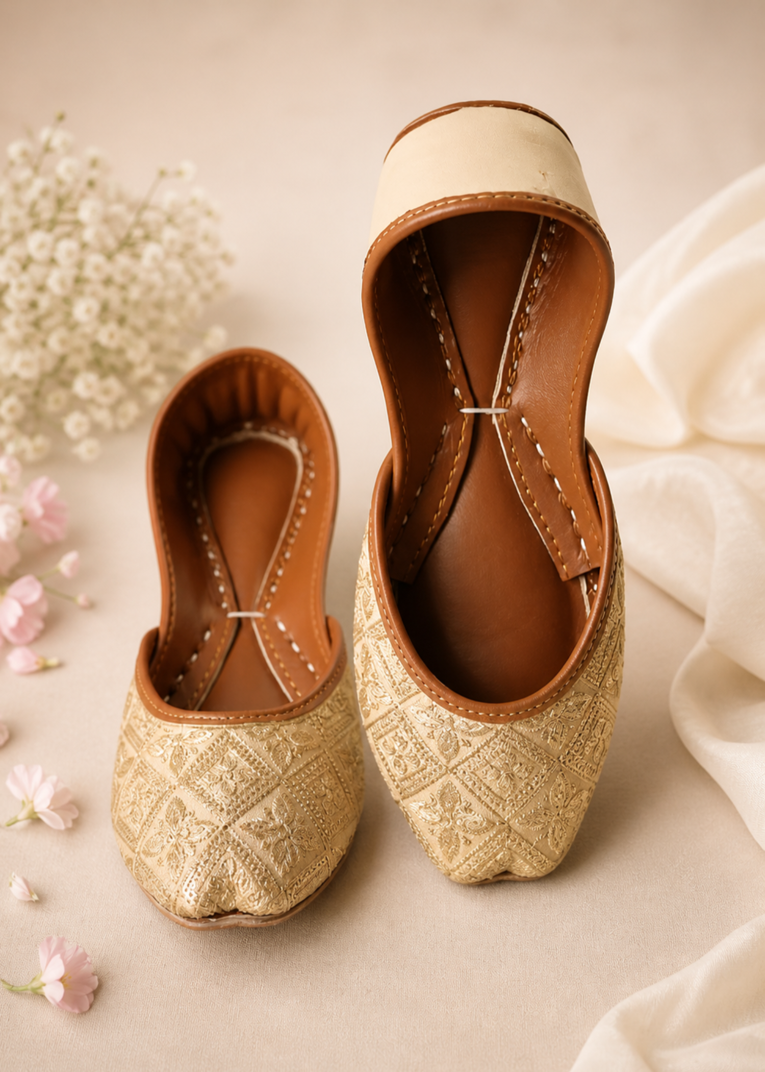 Khussa in Beige by - High Quality Women Khussa IKQ7425