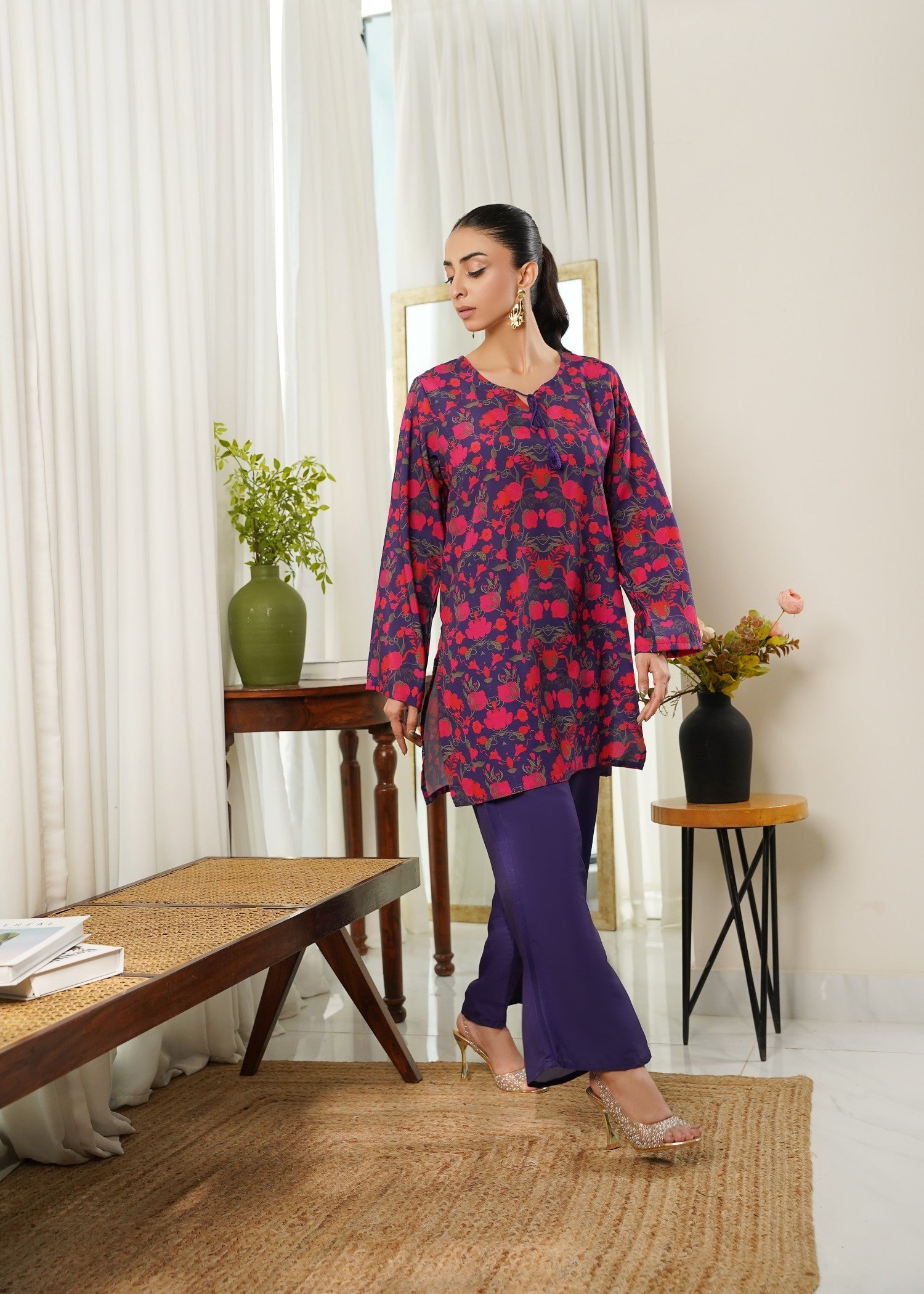 cambric Kurta Set in Sapphire blue