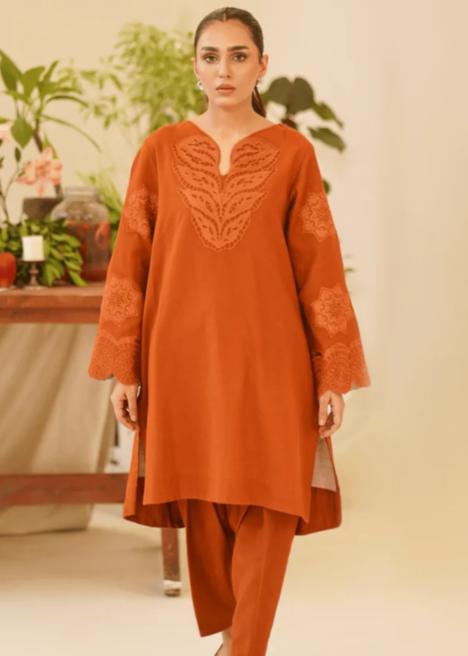 khaddar Kurta Set in Rust orange