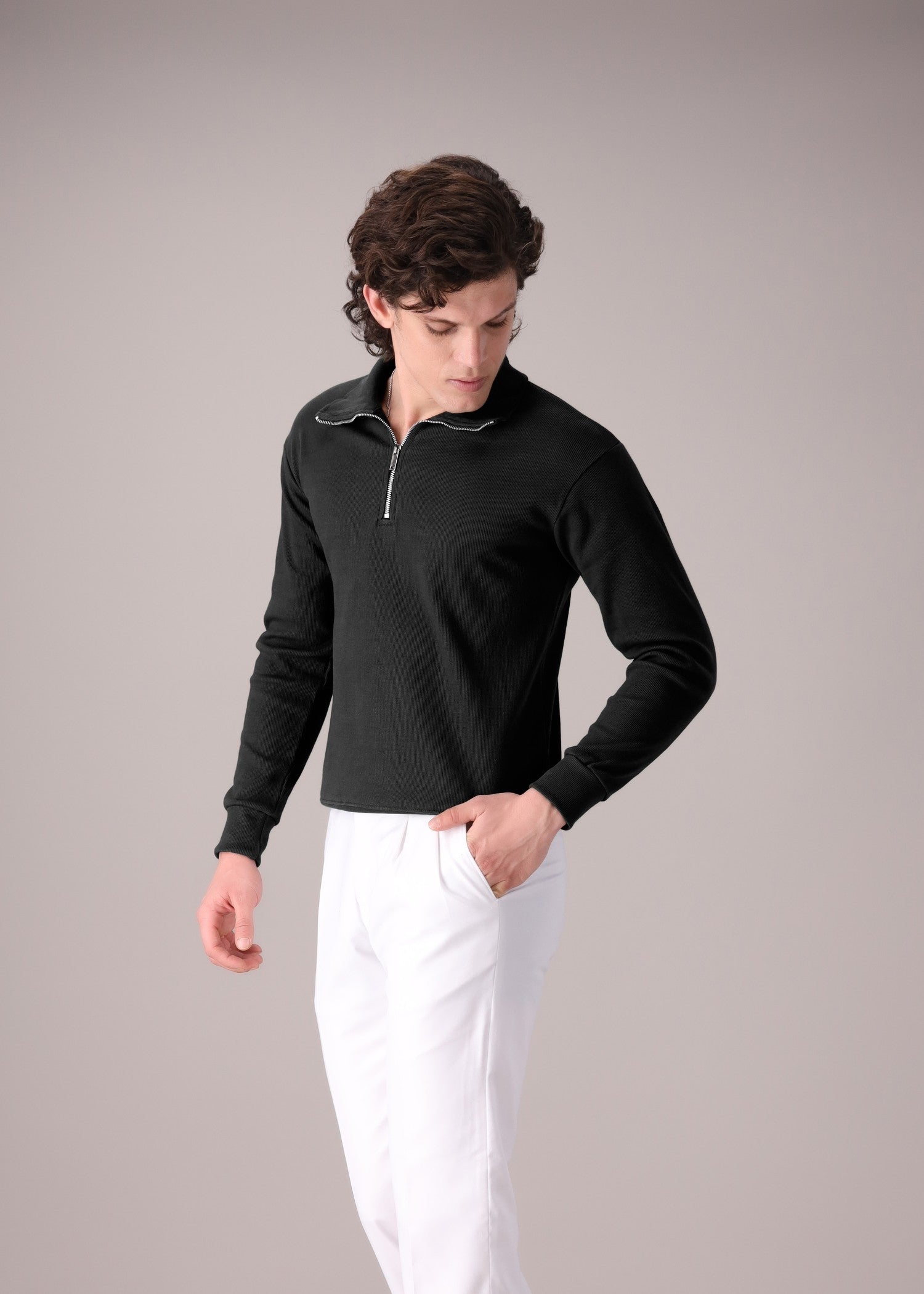 cotton Polo Shirt in Black by Omh